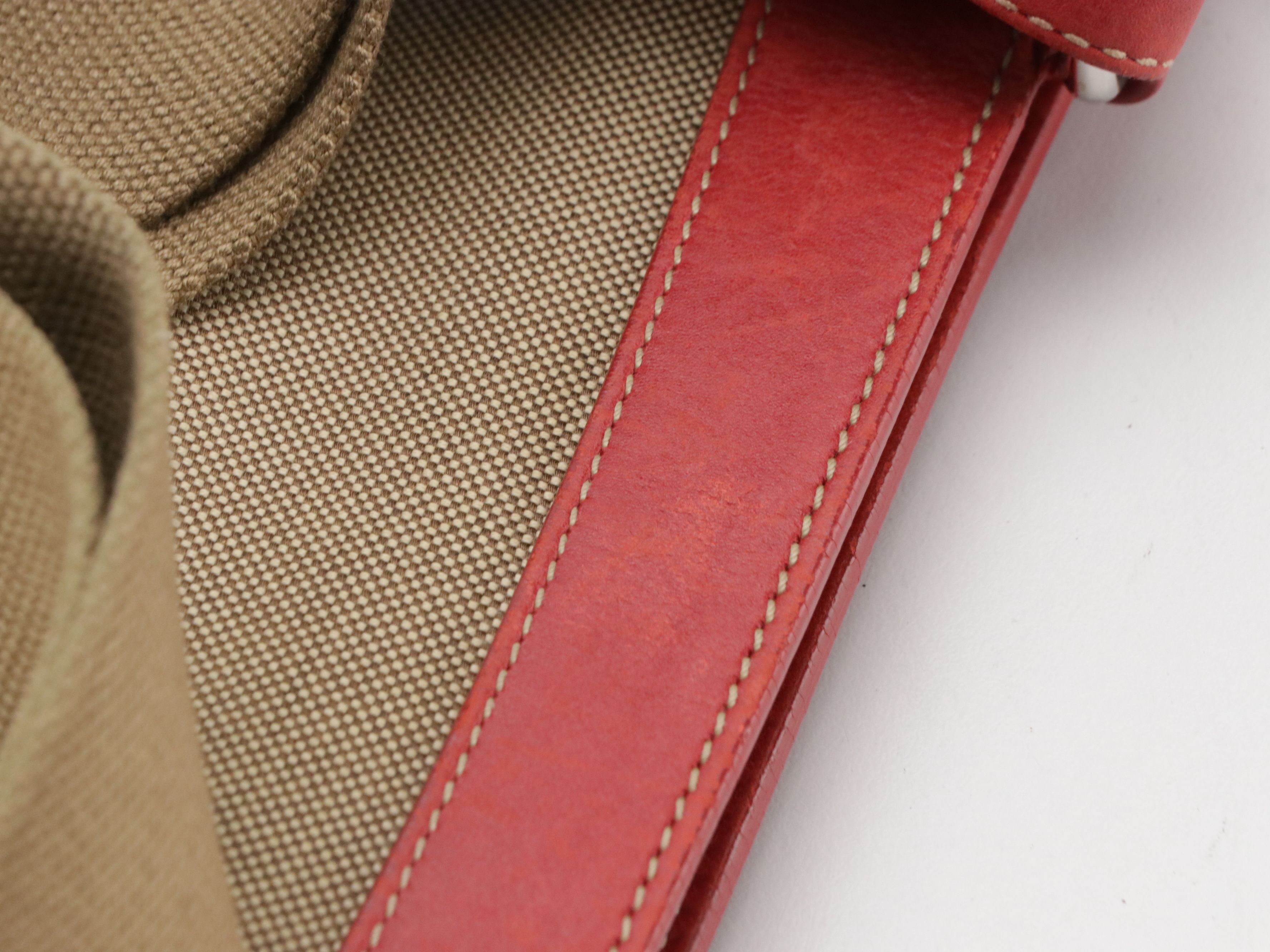 Prada Beige Canapa Logo Jacquard Canvas and Red Leather Crossbody Bag