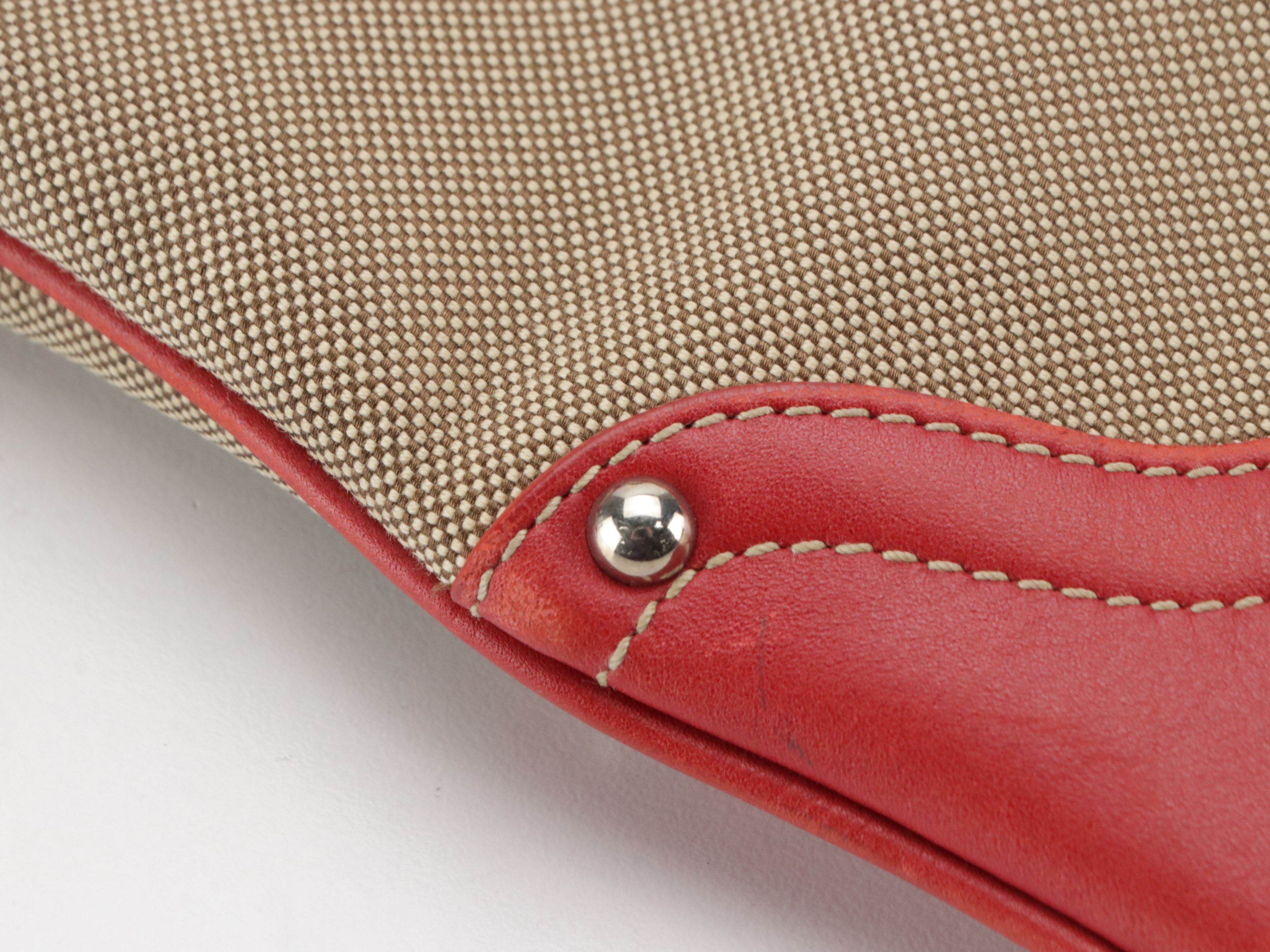 Prada Beige Canapa Logo Jacquard Canvas and Red Leather Crossbody Bag