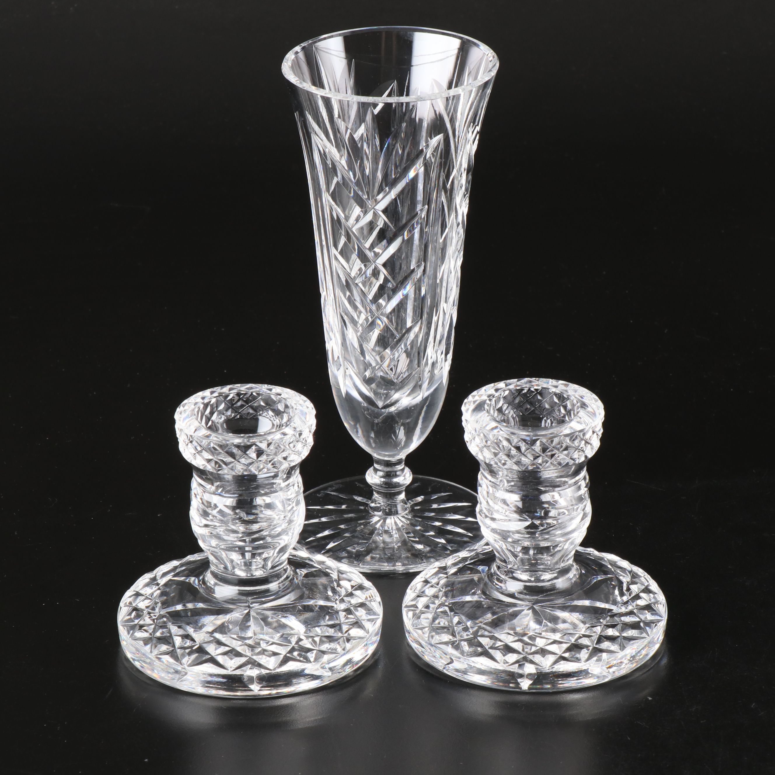 Waterford Crystal "Kilbarry" Fluted Glass with "Glandore" Single Candleholders