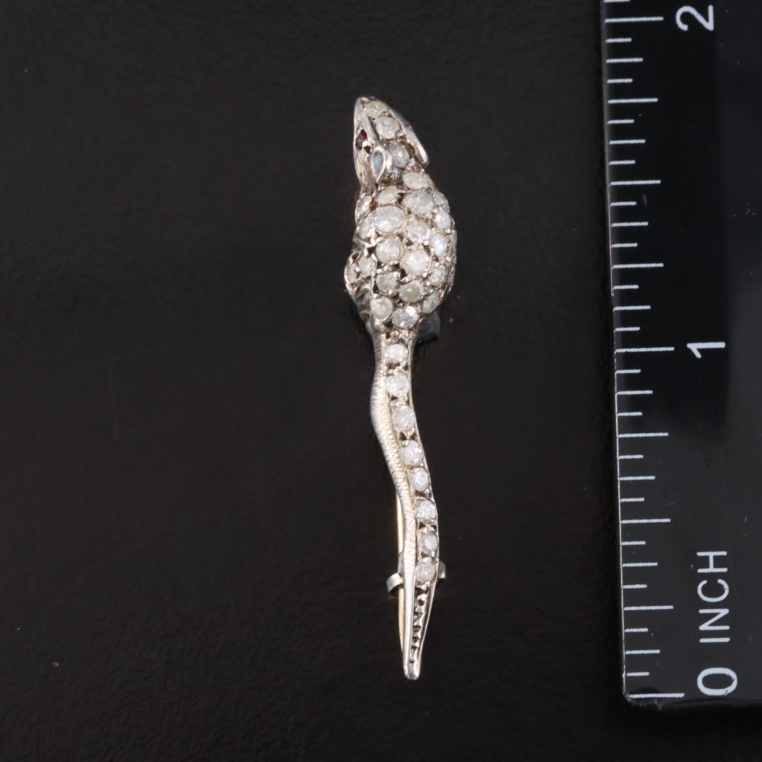 Antique Sterling Pavé Garnet and Diamond Rat Pin