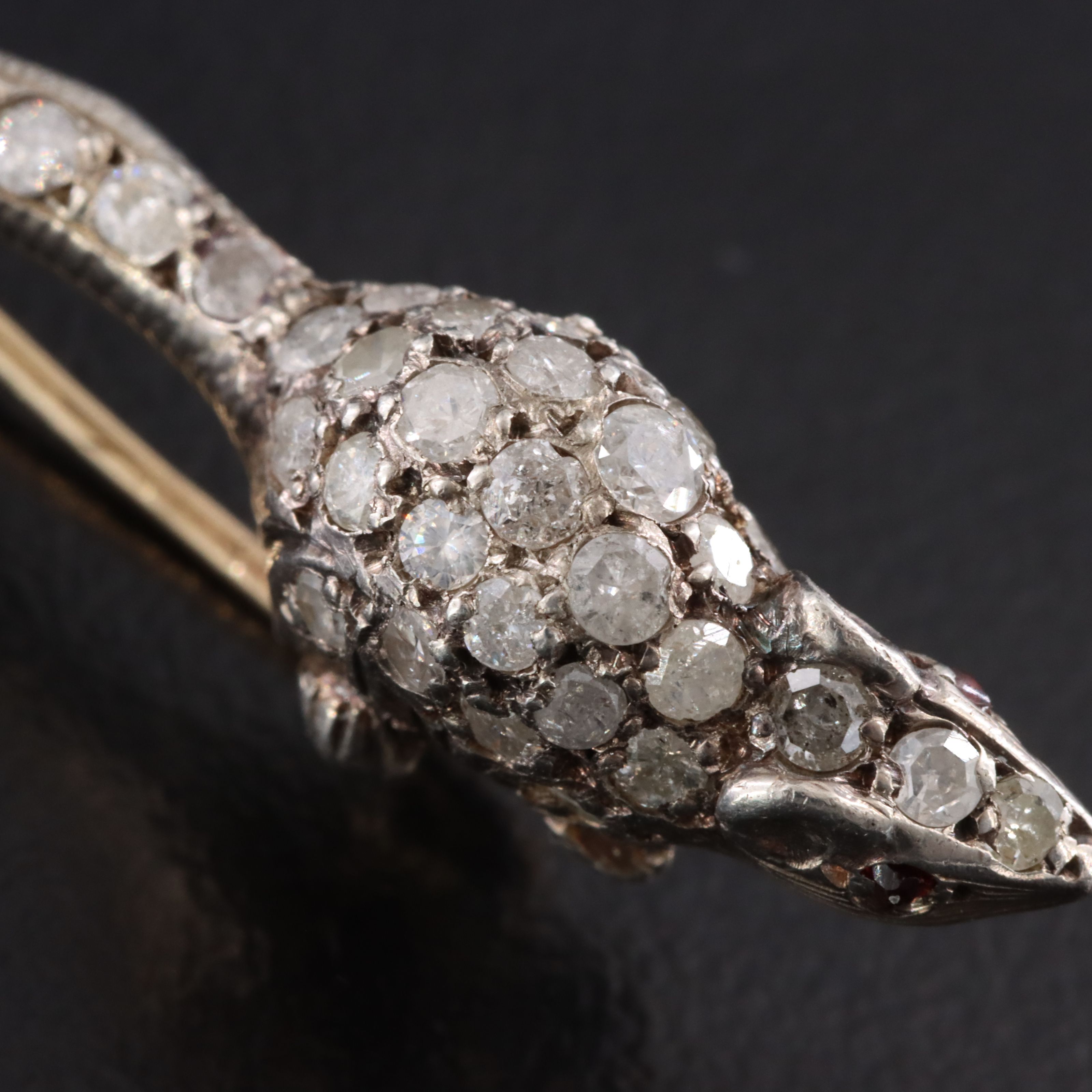 Antique Sterling Pavé Garnet and Diamond Rat Pin