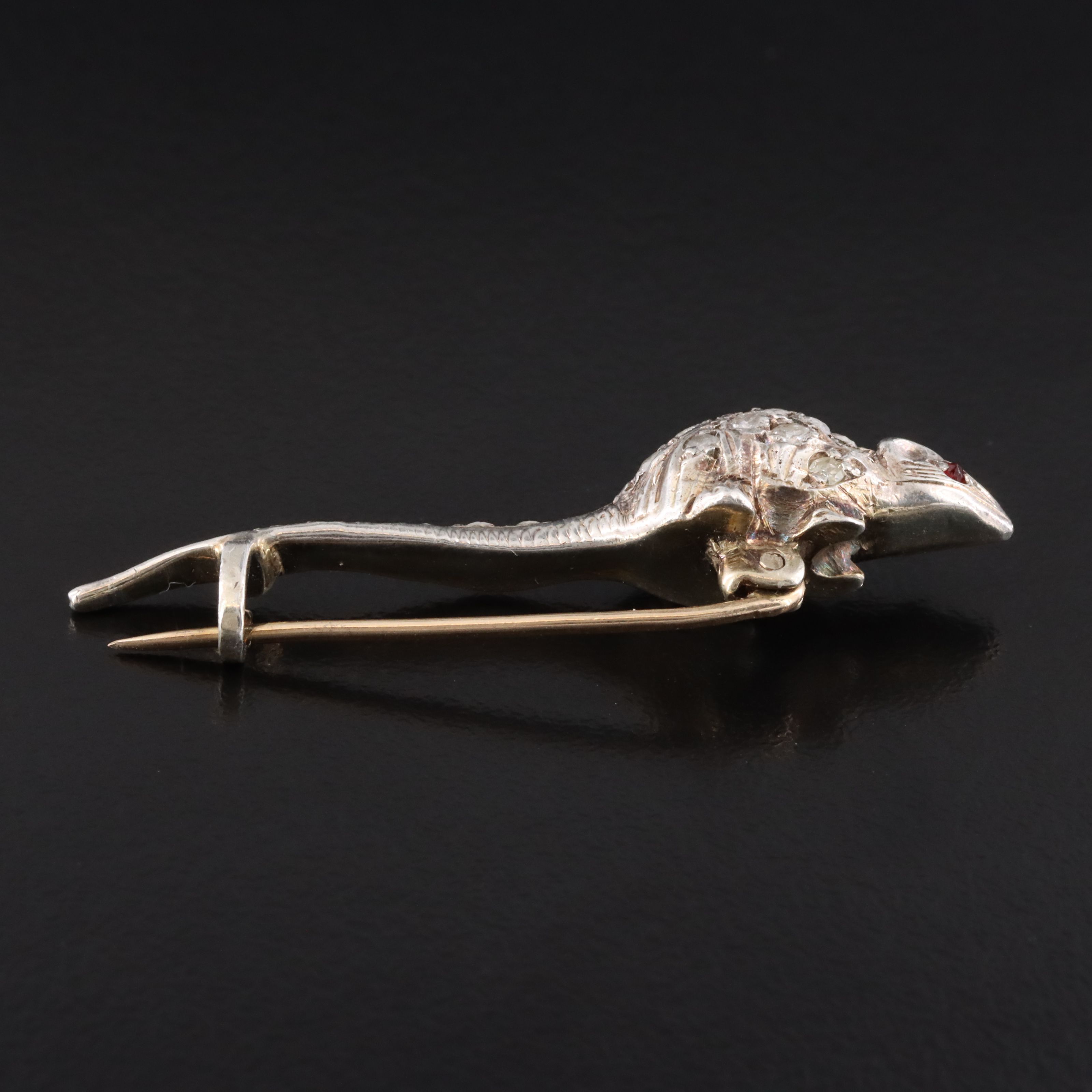 Antique Sterling Pavé Garnet and Diamond Rat Pin