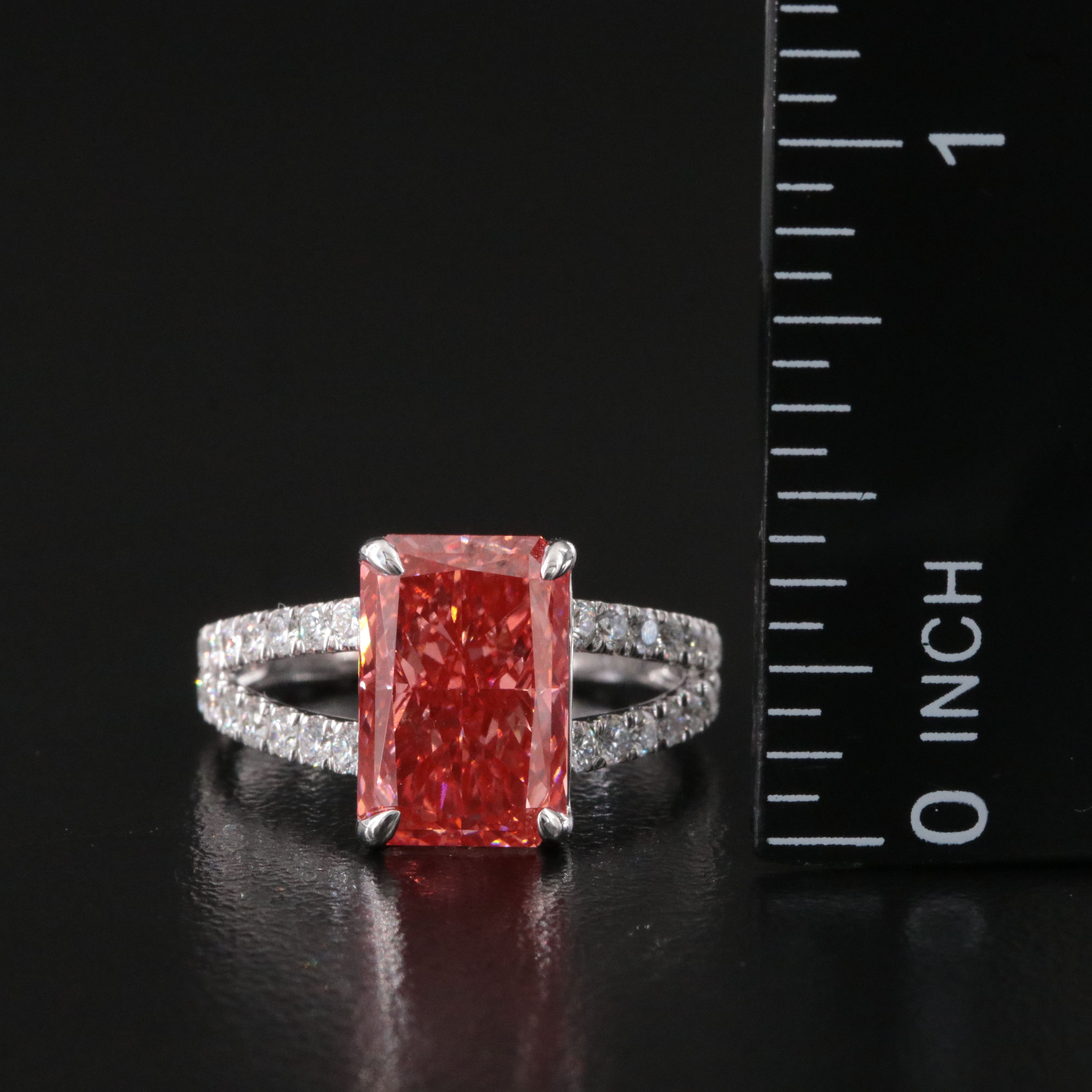 14K 5.12 CTW Lab Grown Diamond Ring, Online IGI Report & Fancy Vivid Pink Center