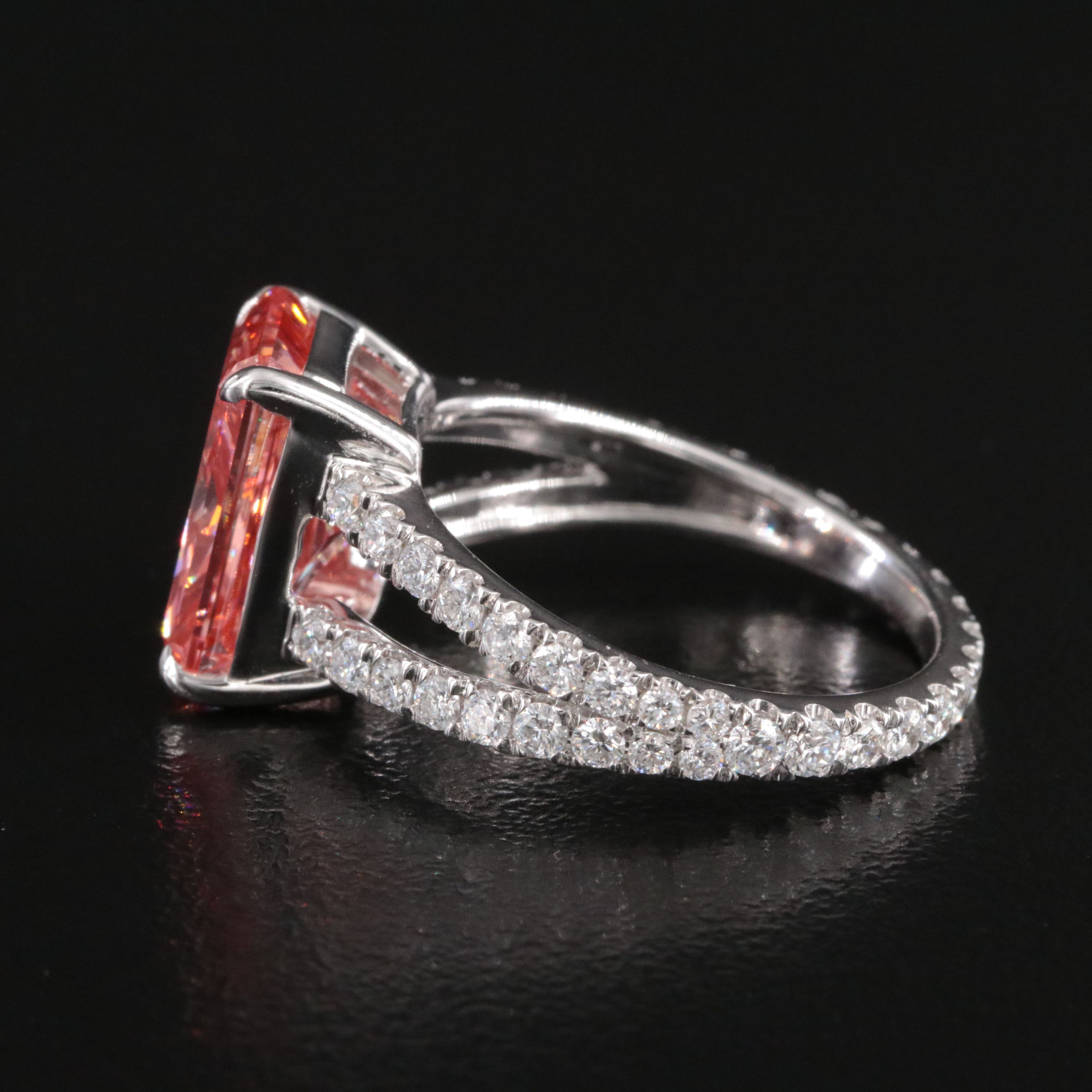 14K 5.12 CTW Lab Grown Diamond Ring, Online IGI Report & Fancy Vivid Pink Center