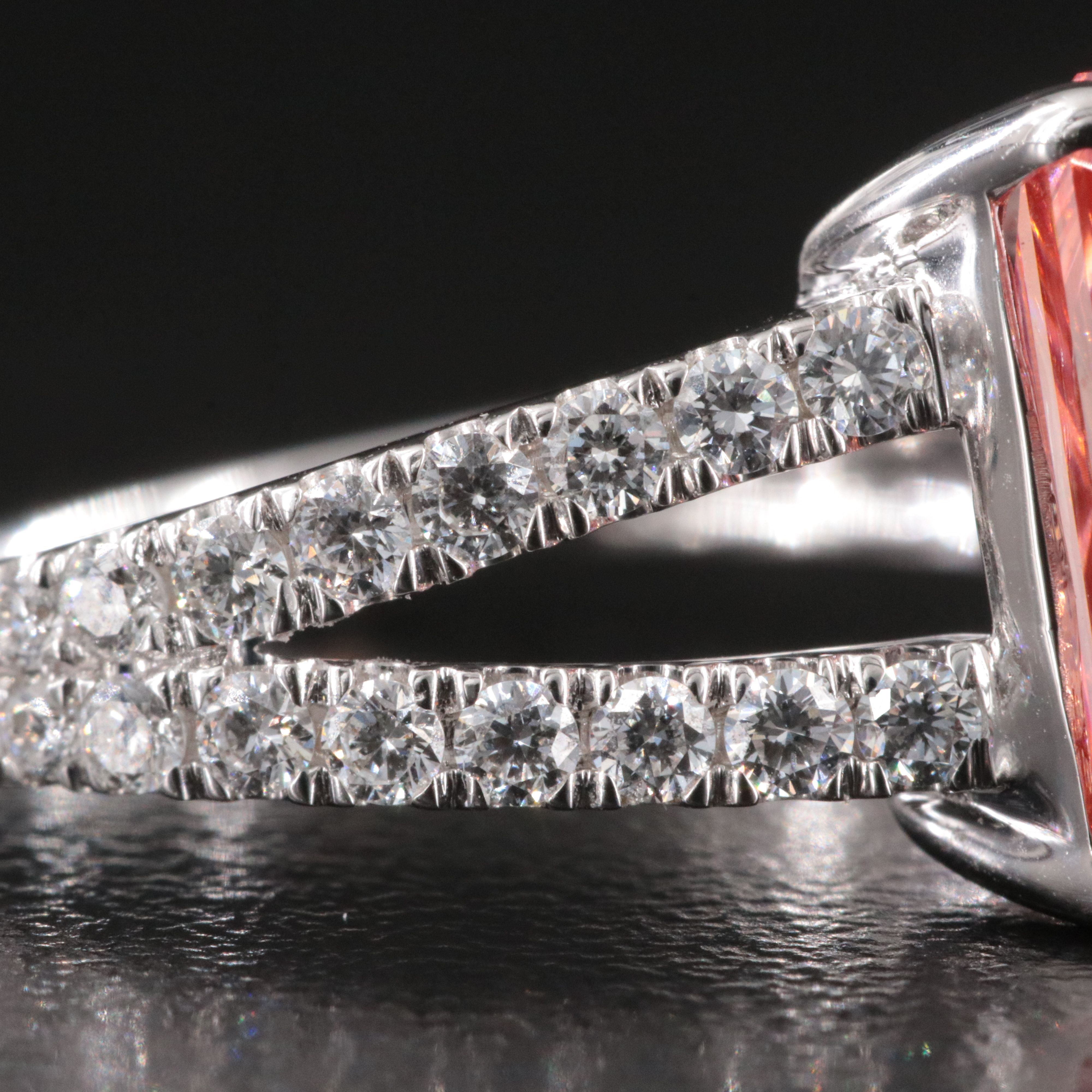 14K 5.12 CTW Lab Grown Diamond Ring, Online IGI Report & Fancy Vivid Pink Center