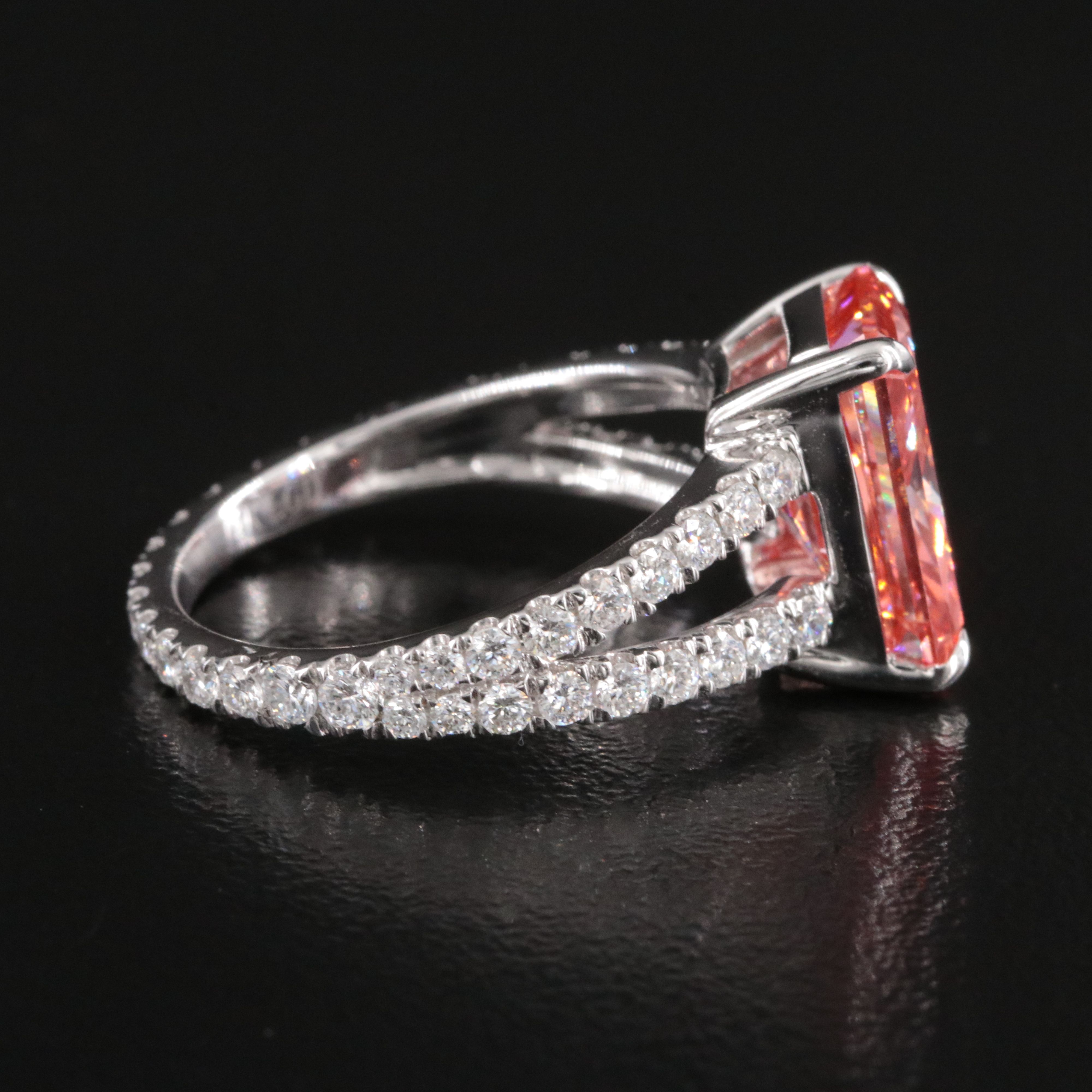 14K 5.12 CTW Lab Grown Diamond Ring, Online IGI Report & Fancy Vivid Pink Center