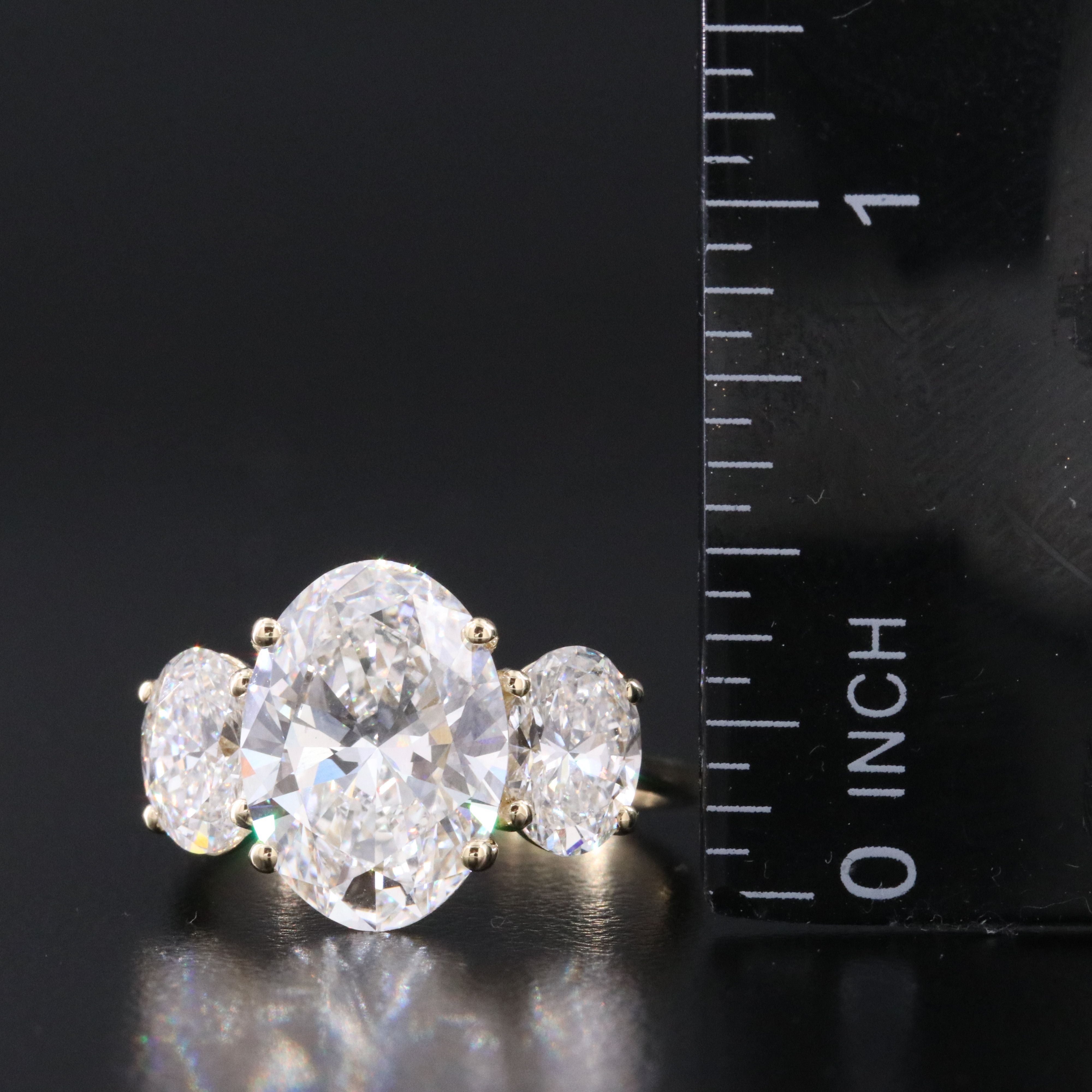 14K 7.04 CTW Lab Grown Diamond Three Stone Ring with IGI Reports