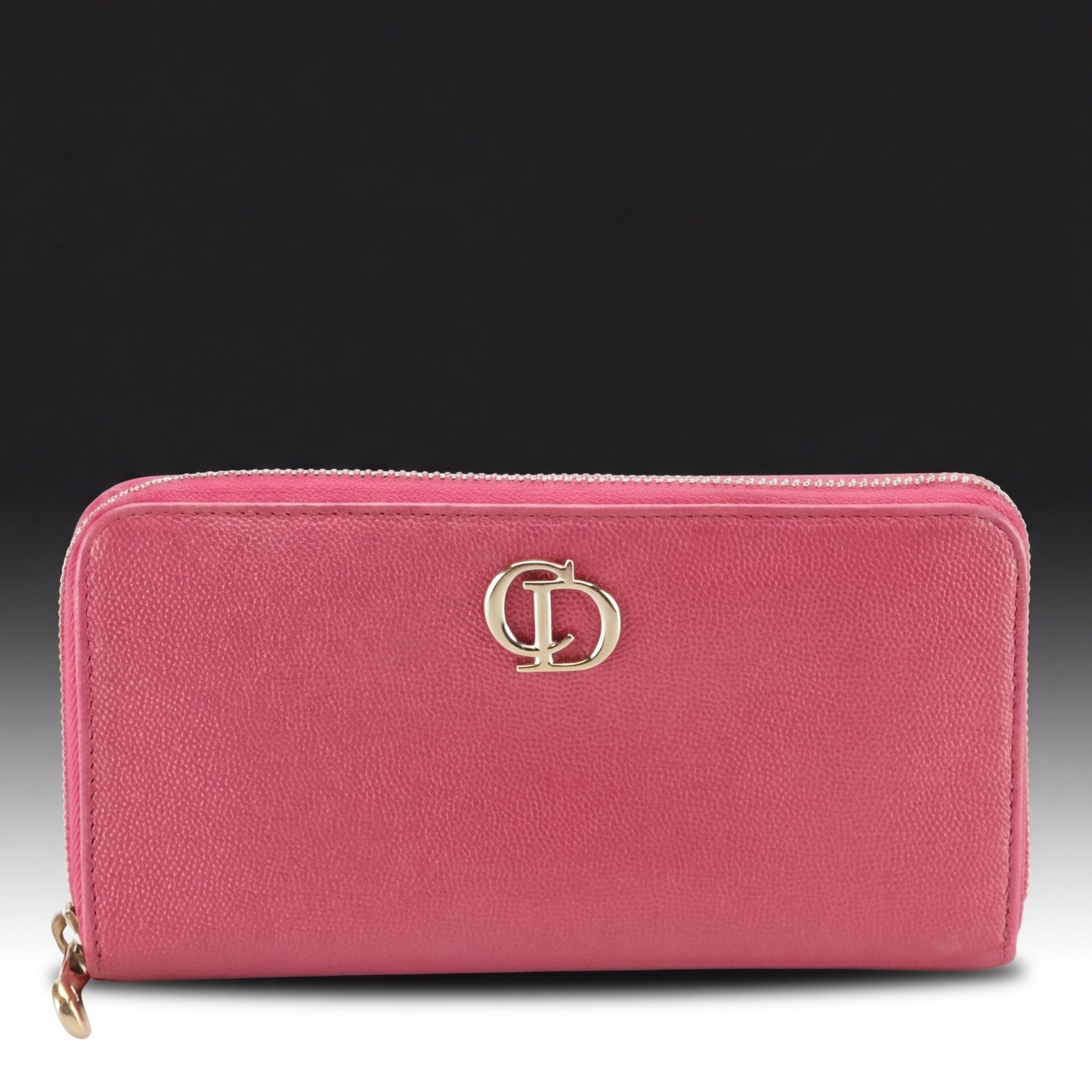Christian Dior Zip Around Wallet in Pink Pebbled Leather