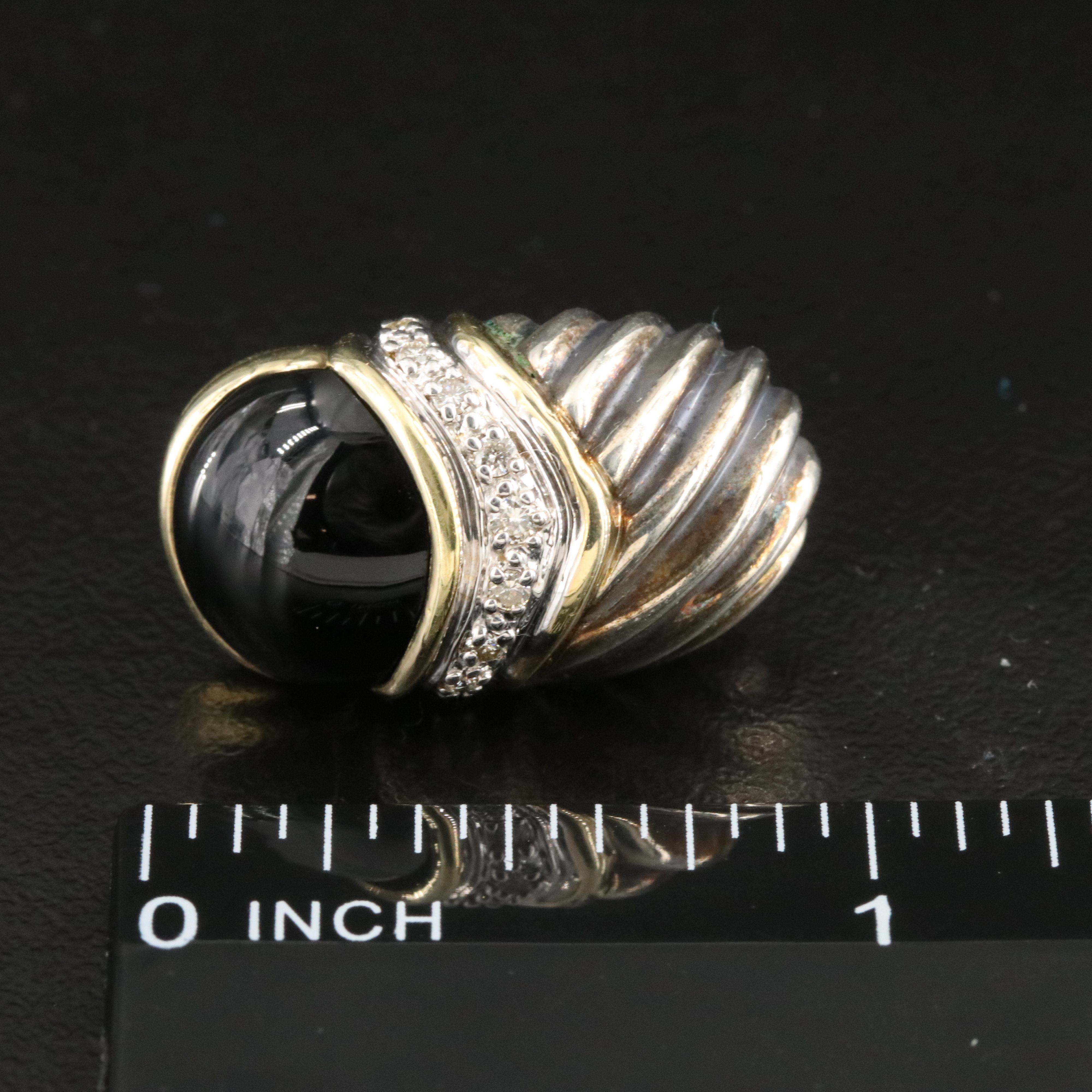 David Yurman Capri Sterling, 18K Black Onyx and Diamond Clip Earrings