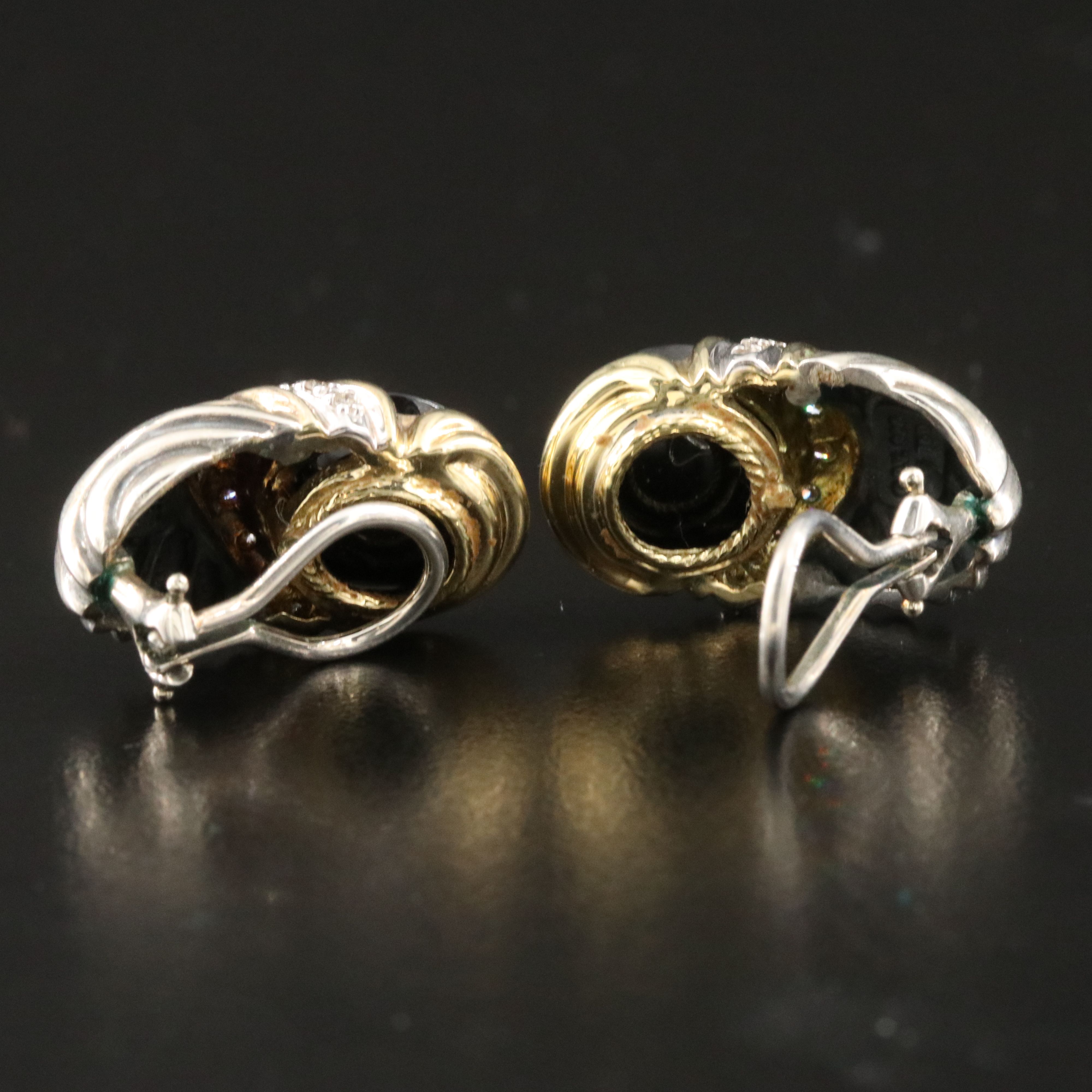 David Yurman Capri Sterling, 18K Black Onyx and Diamond Clip Earrings
