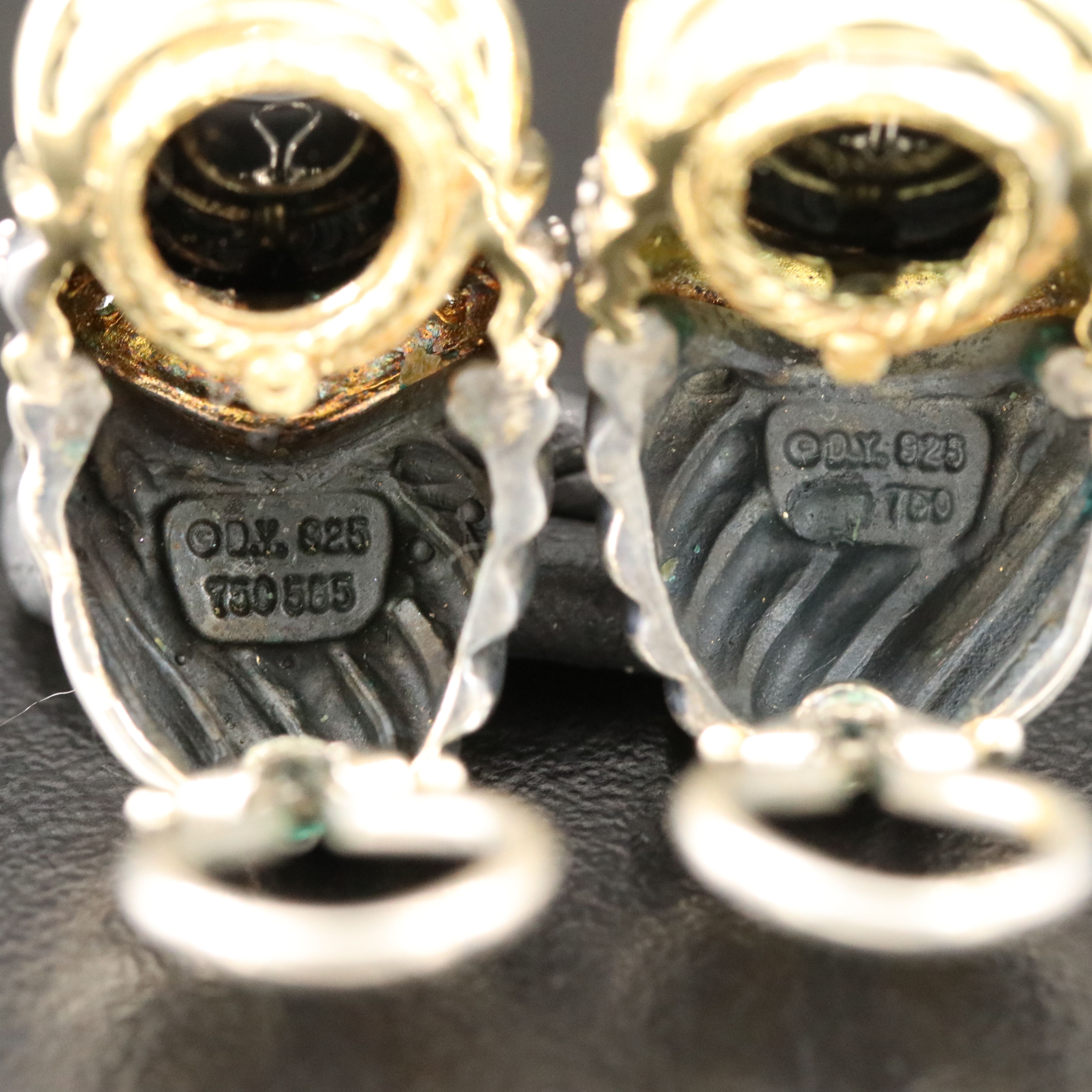 David Yurman Capri Sterling, 18K Black Onyx and Diamond Clip Earrings