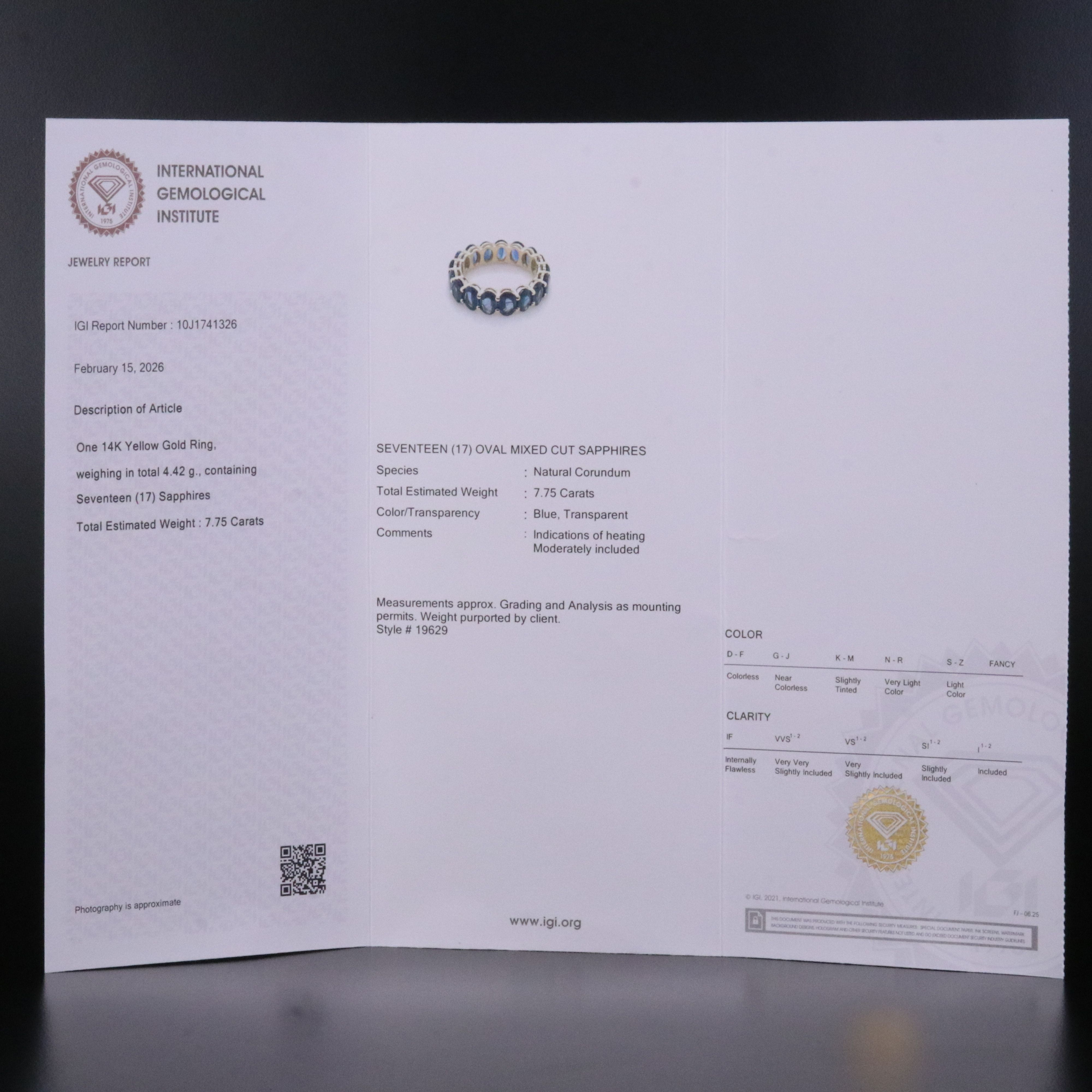 14K 7.75 CTW Sapphire Eternity Band with IGI Jewelry Report