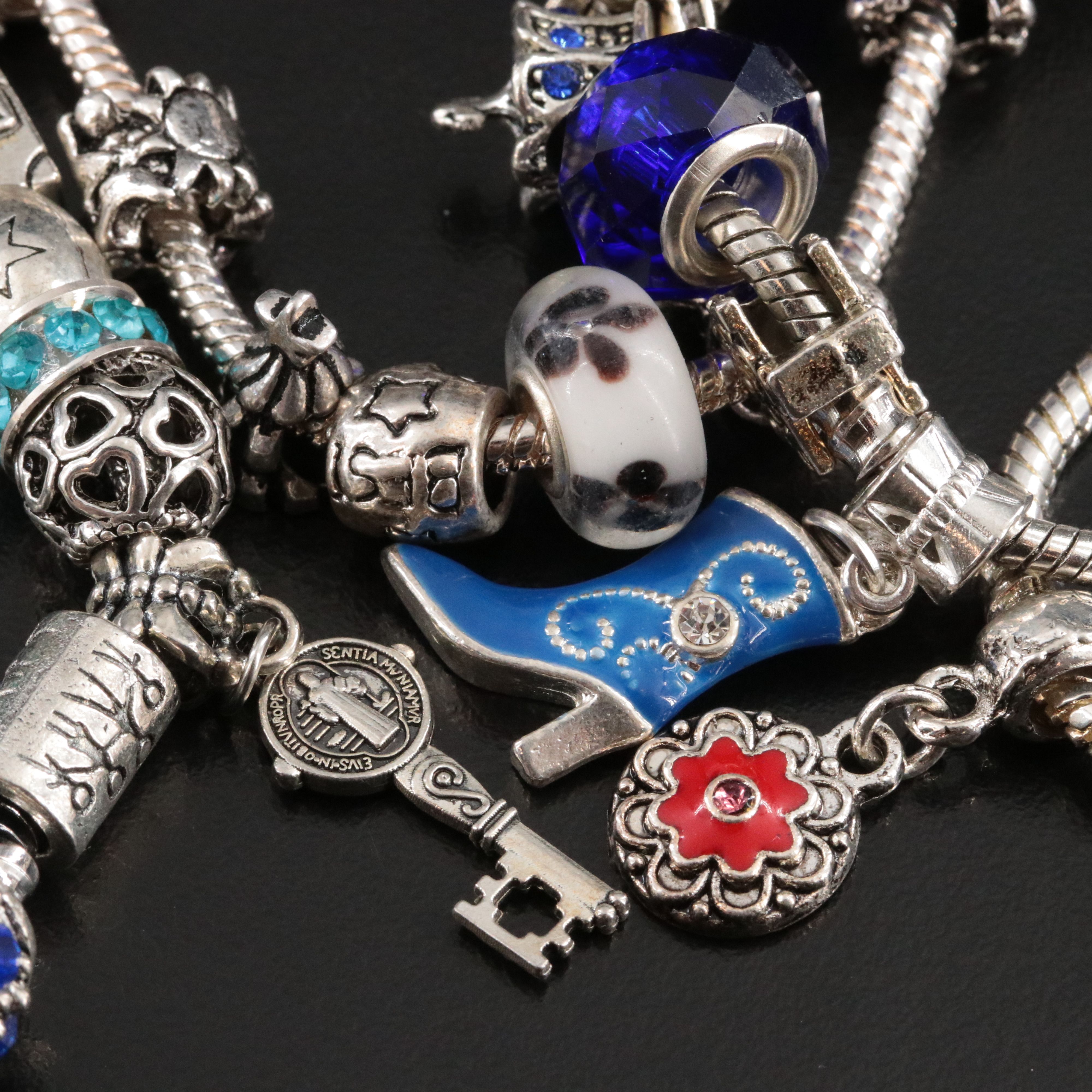 Bracelet Collection Featuring Beads Including Glass, Enamel and CZ