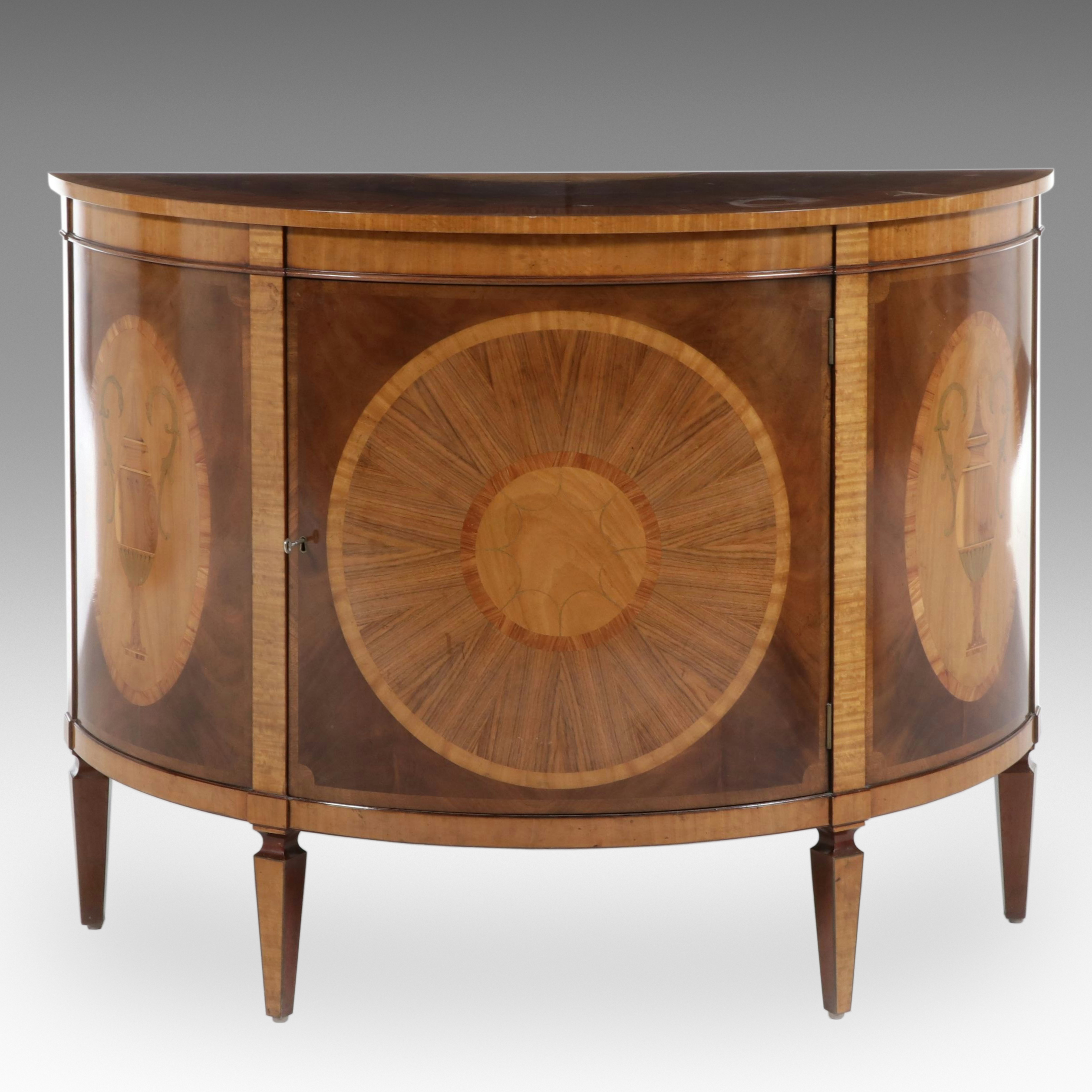 Italian Neoclassical Style Mahogany Marquetry Demilune Cabinet, 20th Century