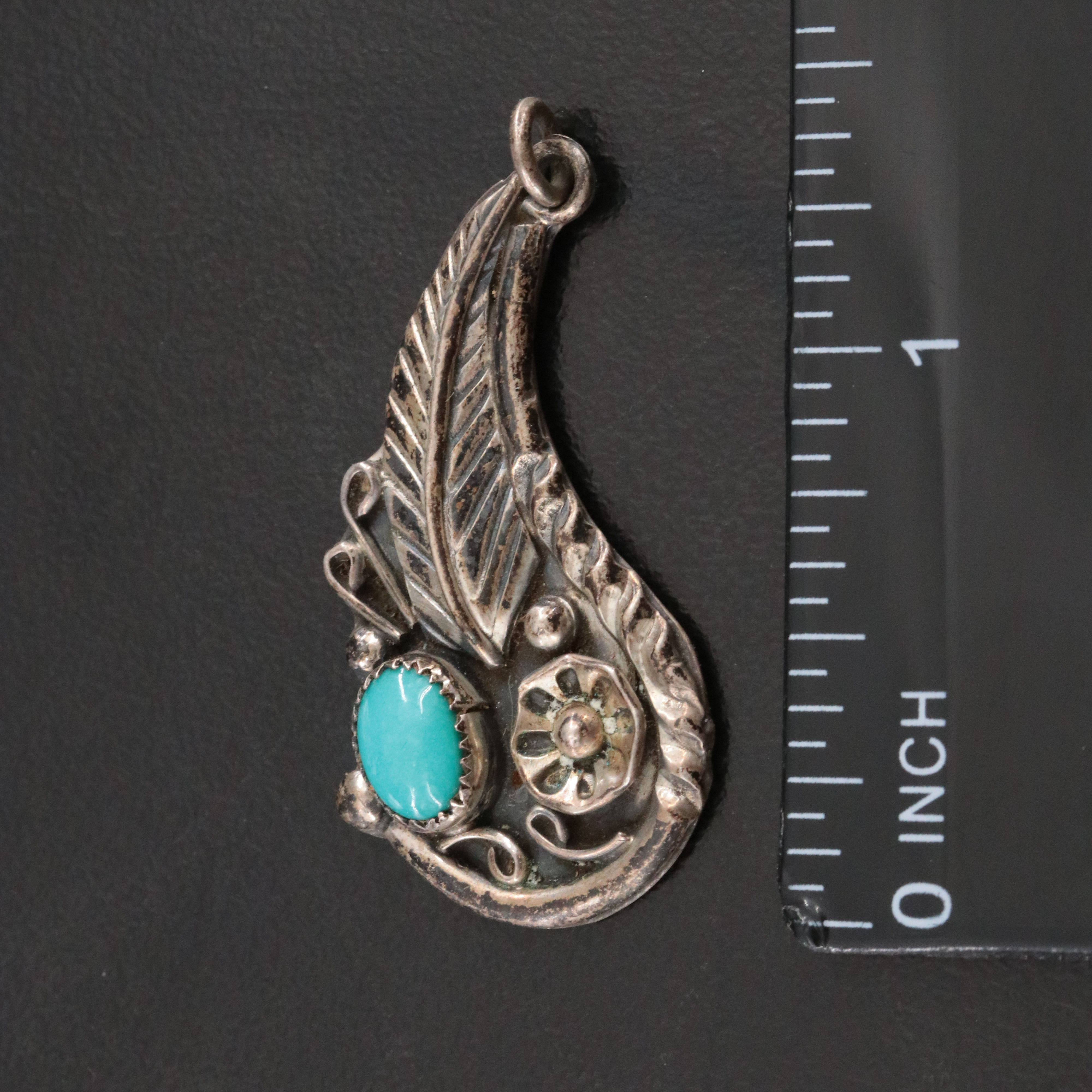 Sterling Artist Signed Turquoise Ring, Earring Enhancers, and Pendant