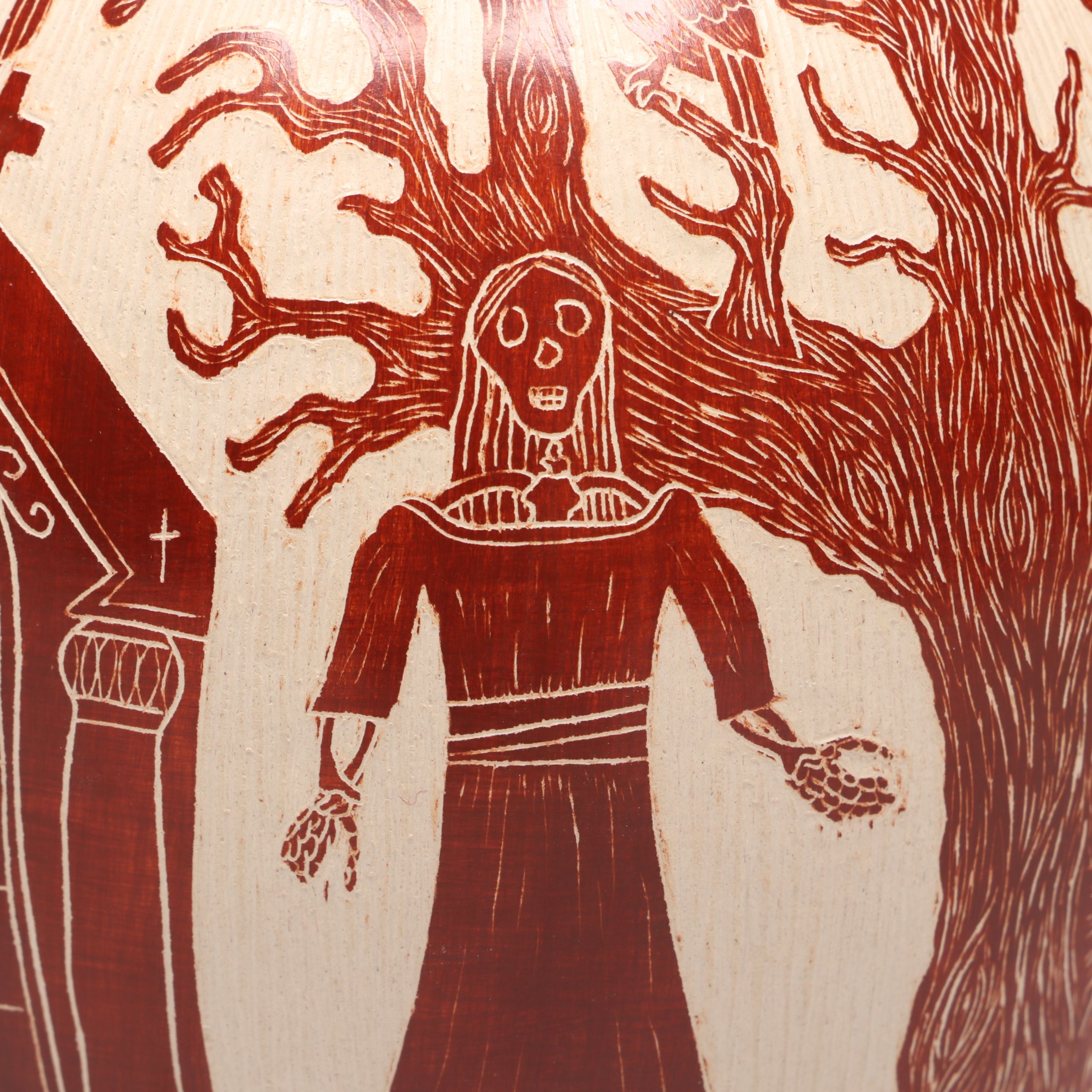 Abel R. Lopez Mata Ortiz "Day of the Dead" Sgaffito Pottery Vase