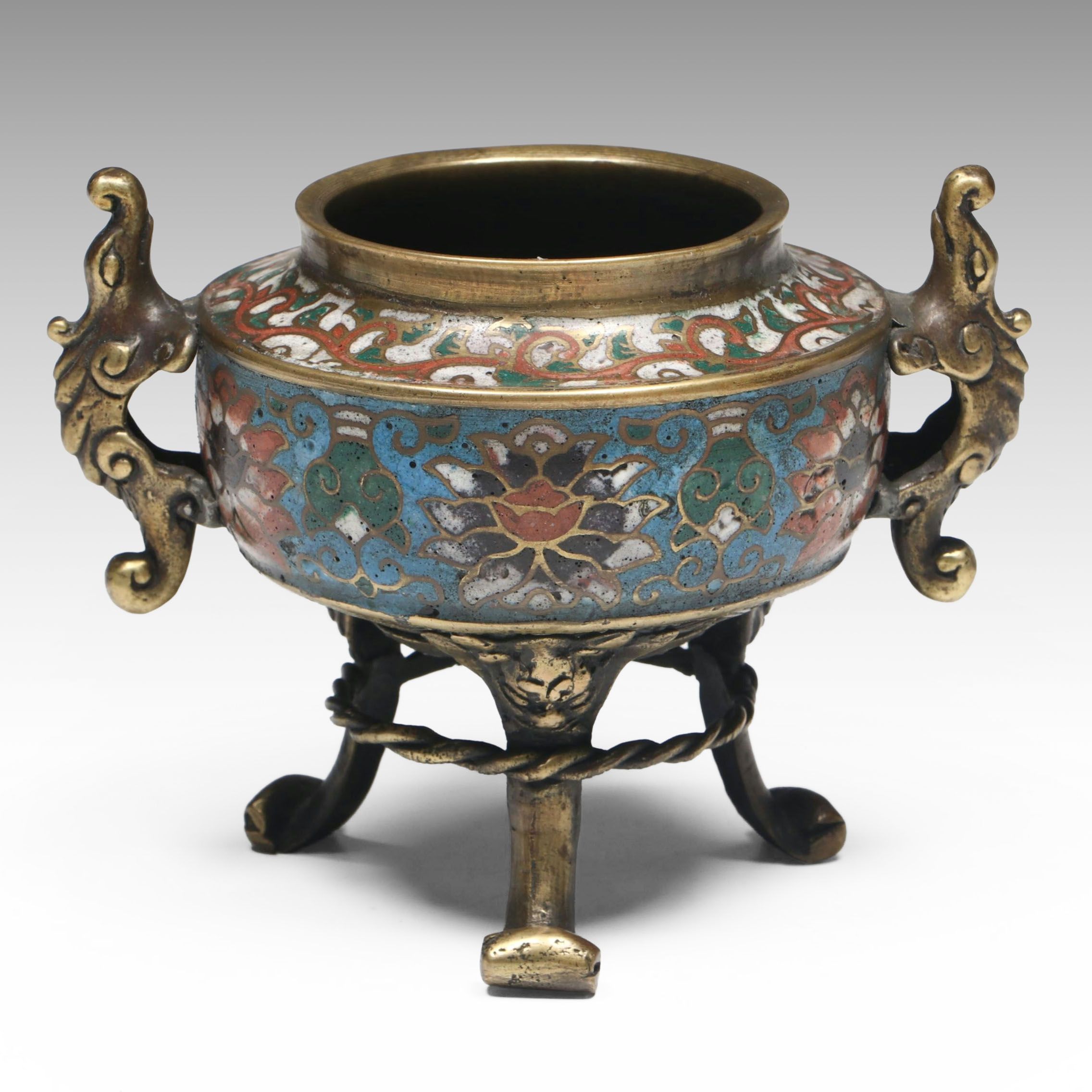Japanese Cloisonné Enamel and Brass Incense Burner