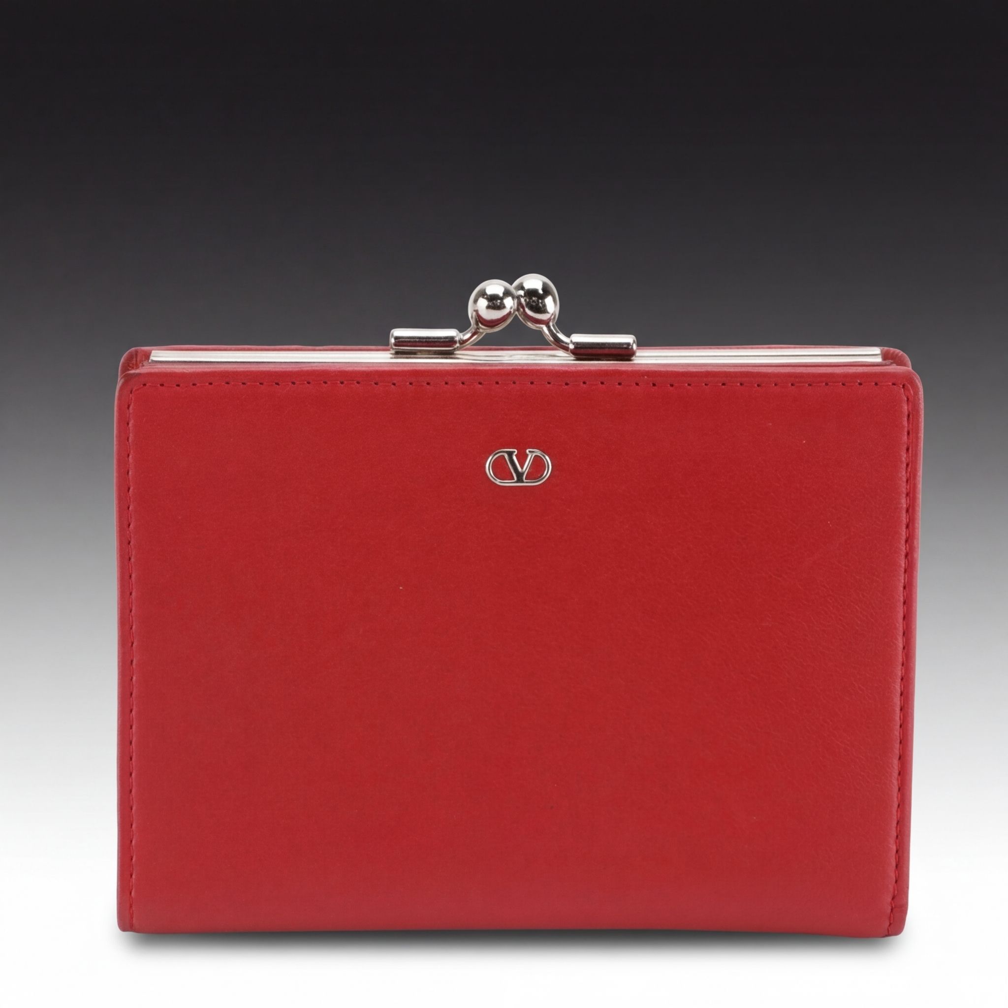 Valentino Compact Bifold Wallet in Red Leather with Box