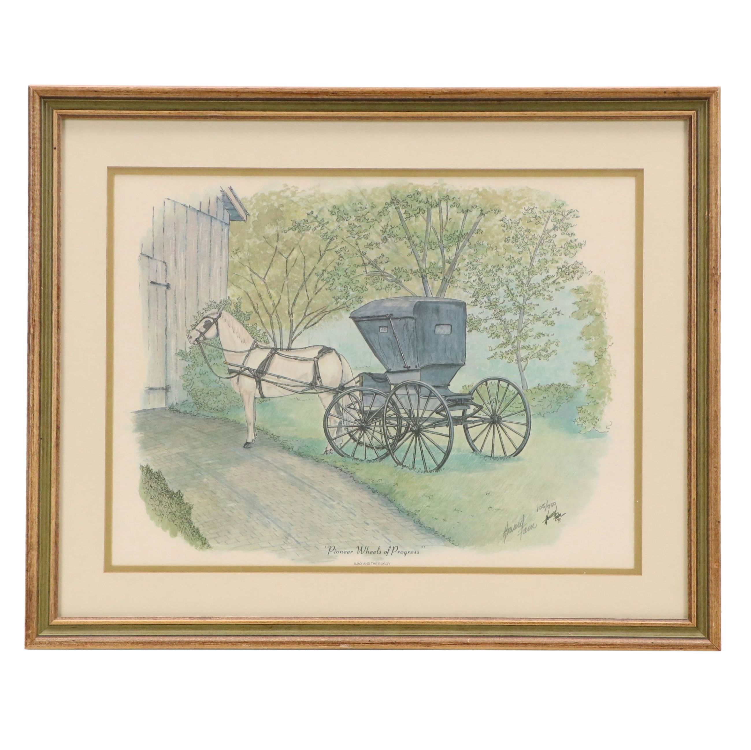 Howard Fain Offset Lithograph "Pioneer Wheels of Progress," 1979