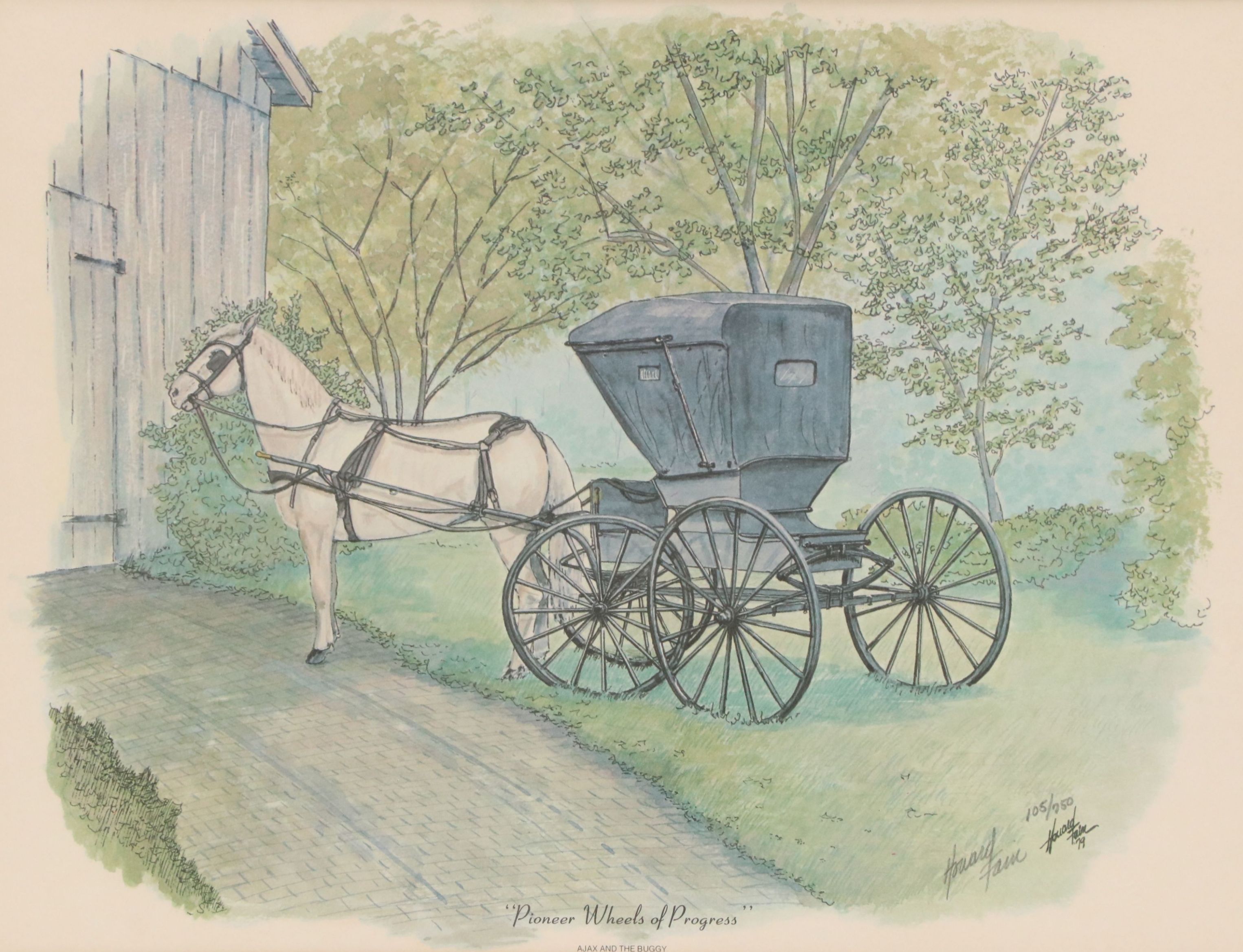 Howard Fain Offset Lithograph "Pioneer Wheels of Progress," 1979