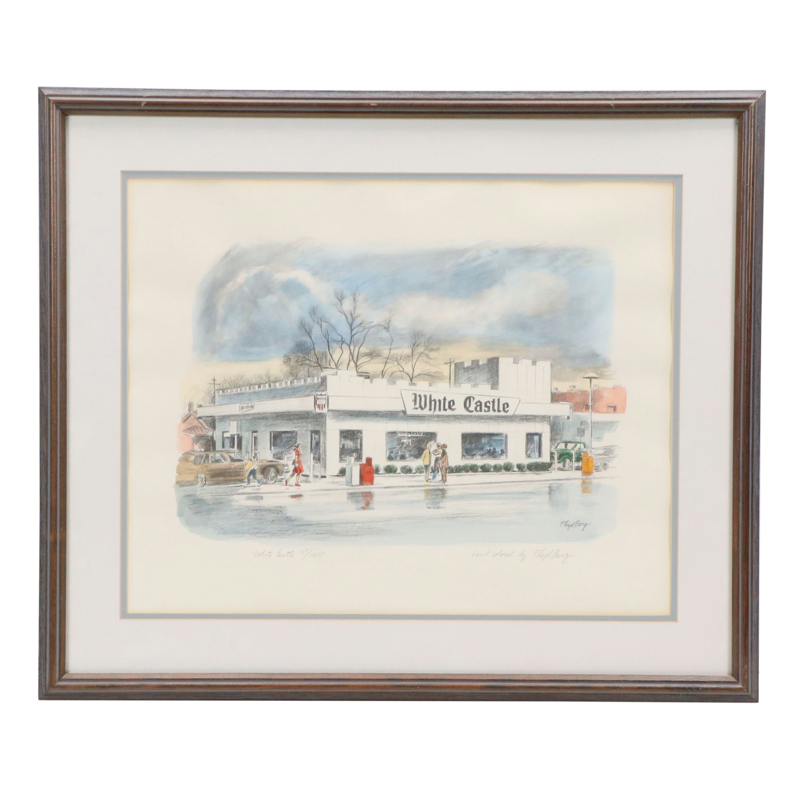 Floyd Berg Offset Hand-Colored Lithograph "White Castle"