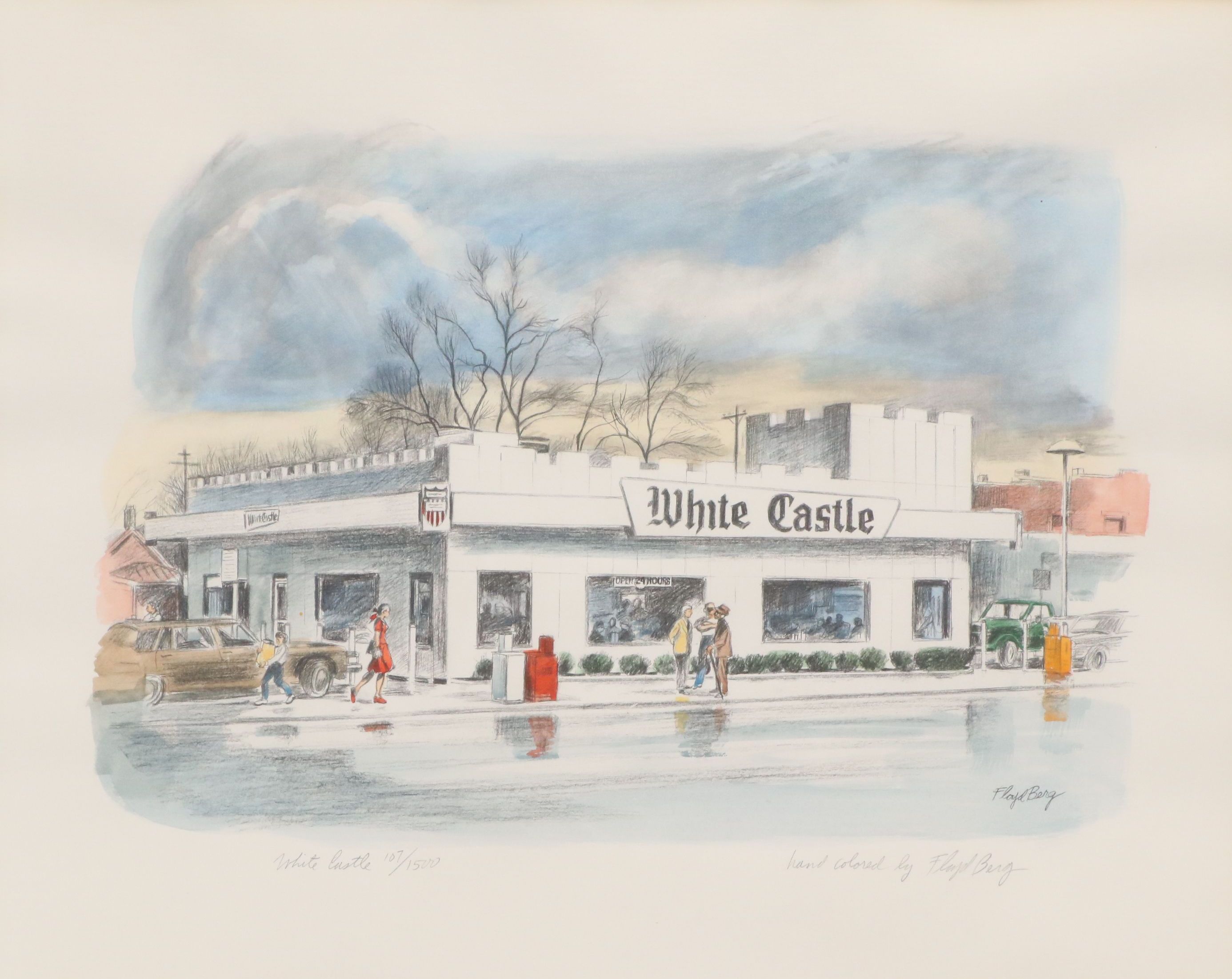 Floyd Berg Offset Hand-Colored Lithograph "White Castle"