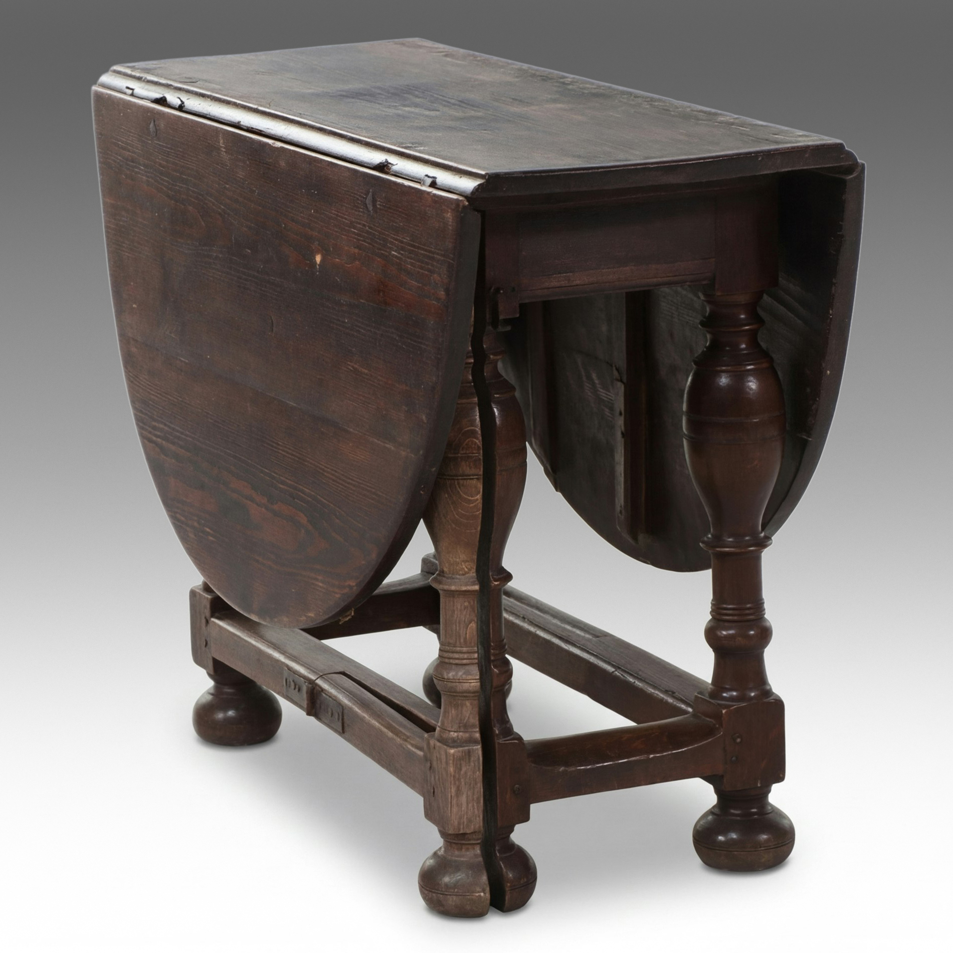 Antique Jacobean Oak Gate-Leg Drop-Leaf Table