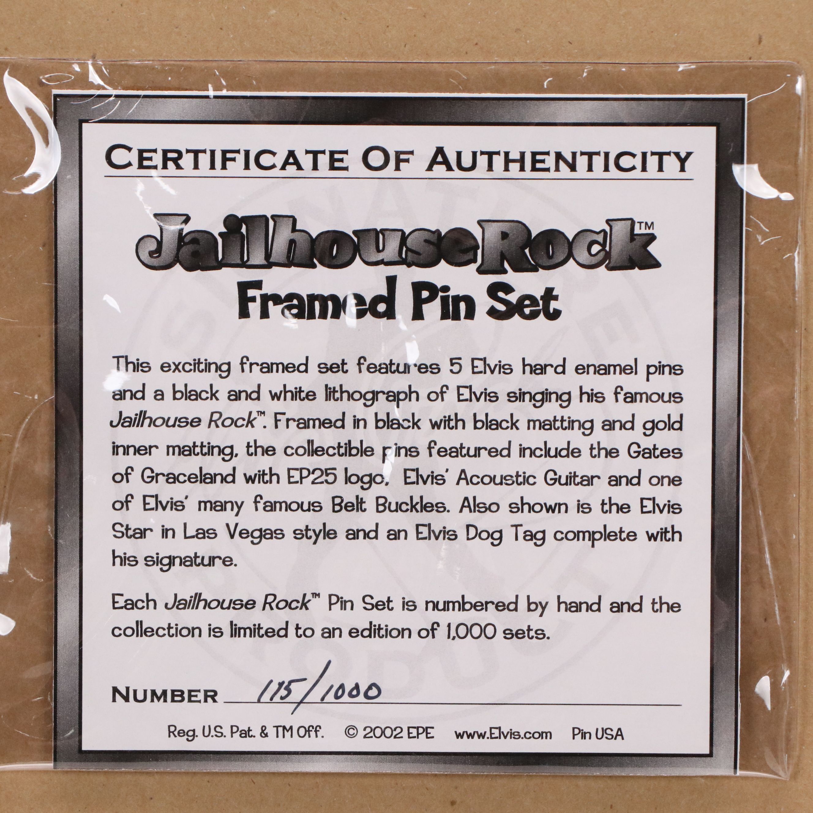 "Jailhouse Rock" Elvis Themed Enamel Pin Set with Print, 2002