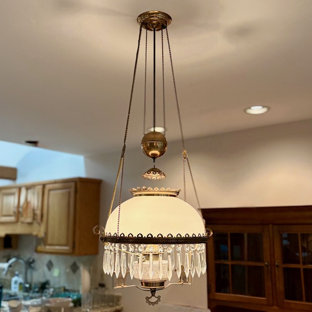 Victorian Style Milk Glass Parlor Pendant Lamp