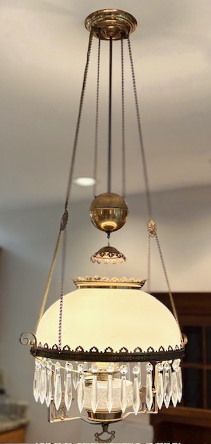 Victorian Style Milk Glass Parlor Pendant Lamp