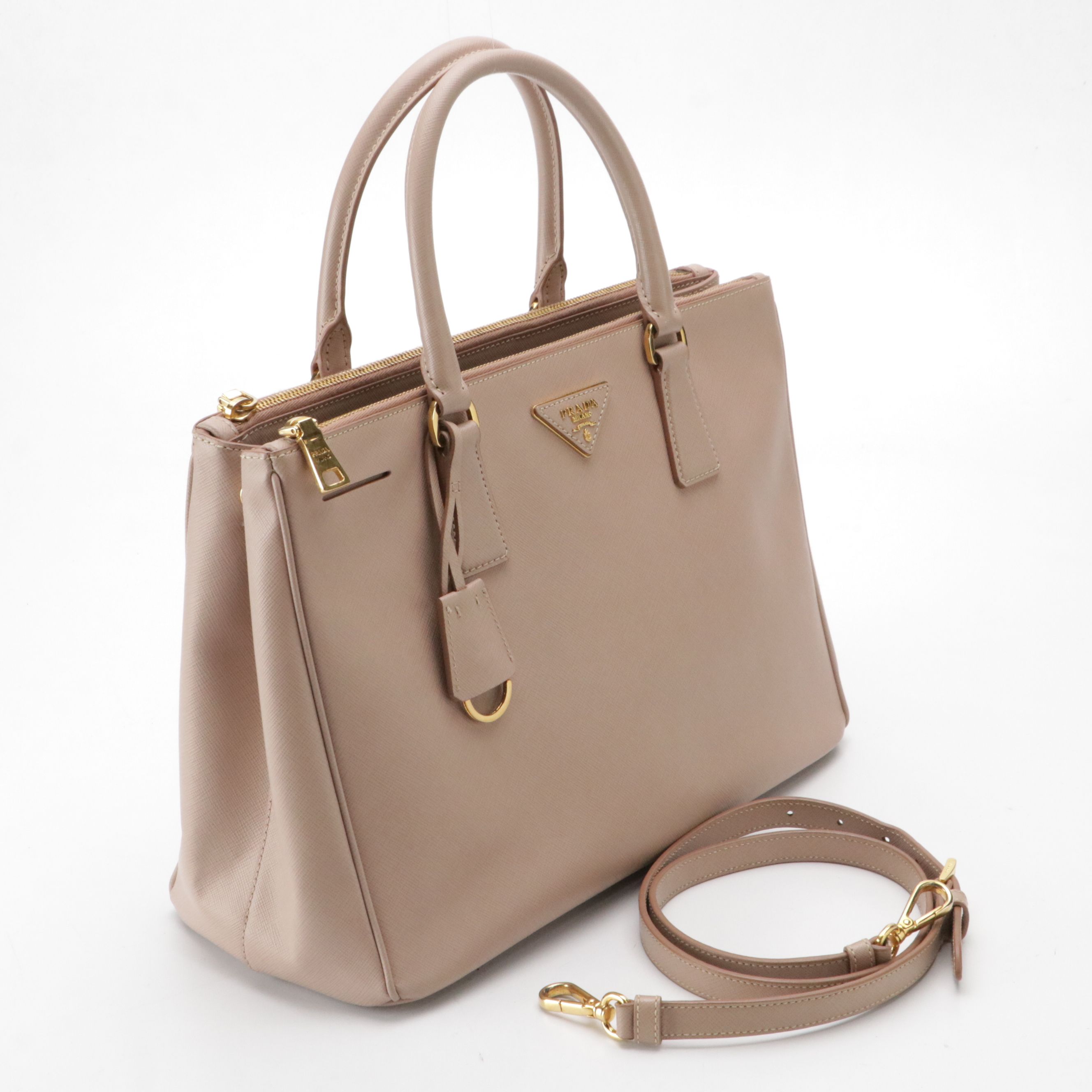 Prada Medium Double Zip Galleria Two-Way Tote Bag in Blush Pink Saffiano Leather