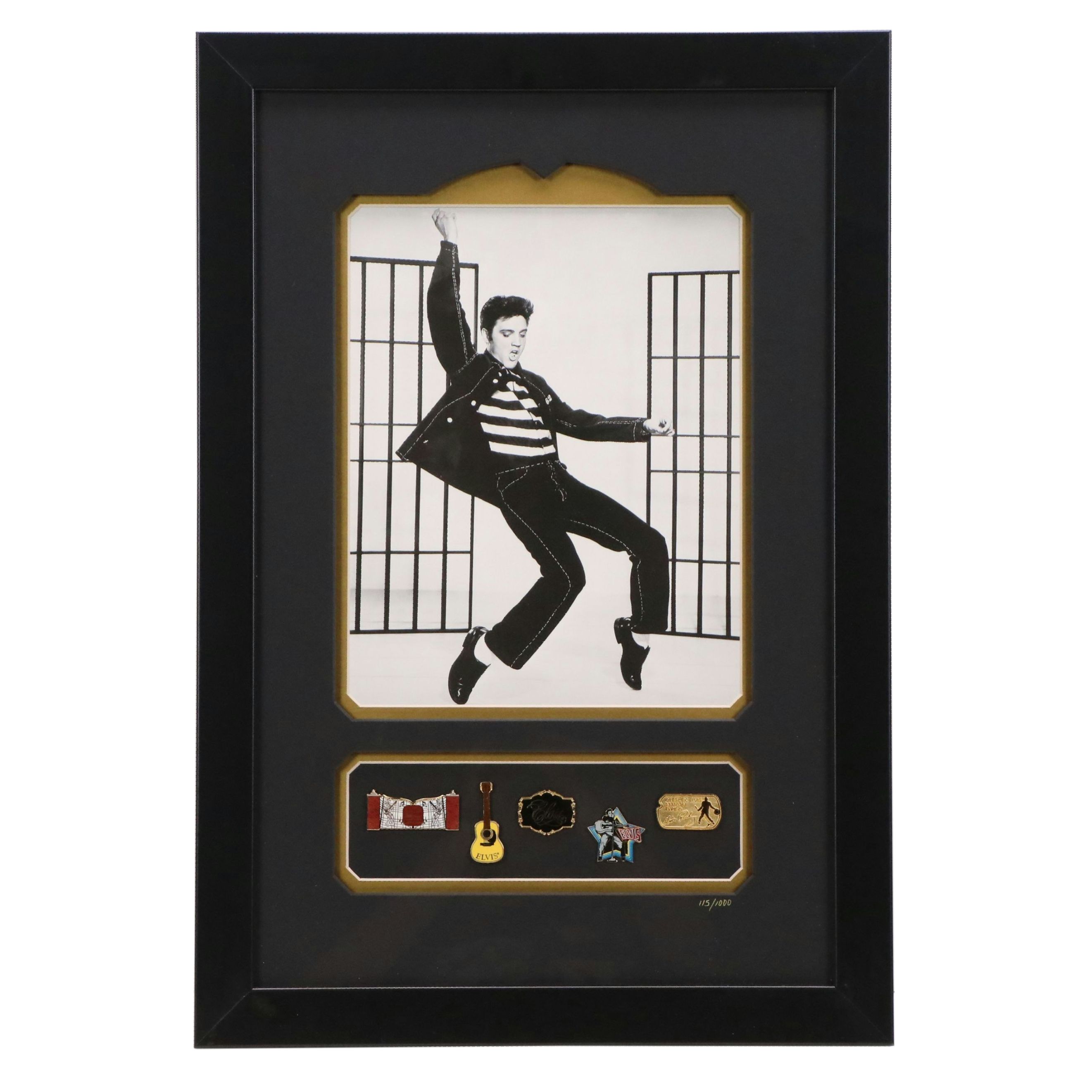 "Jailhouse Rock" Elvis Themed Enamel Pin Set with Print, 2002