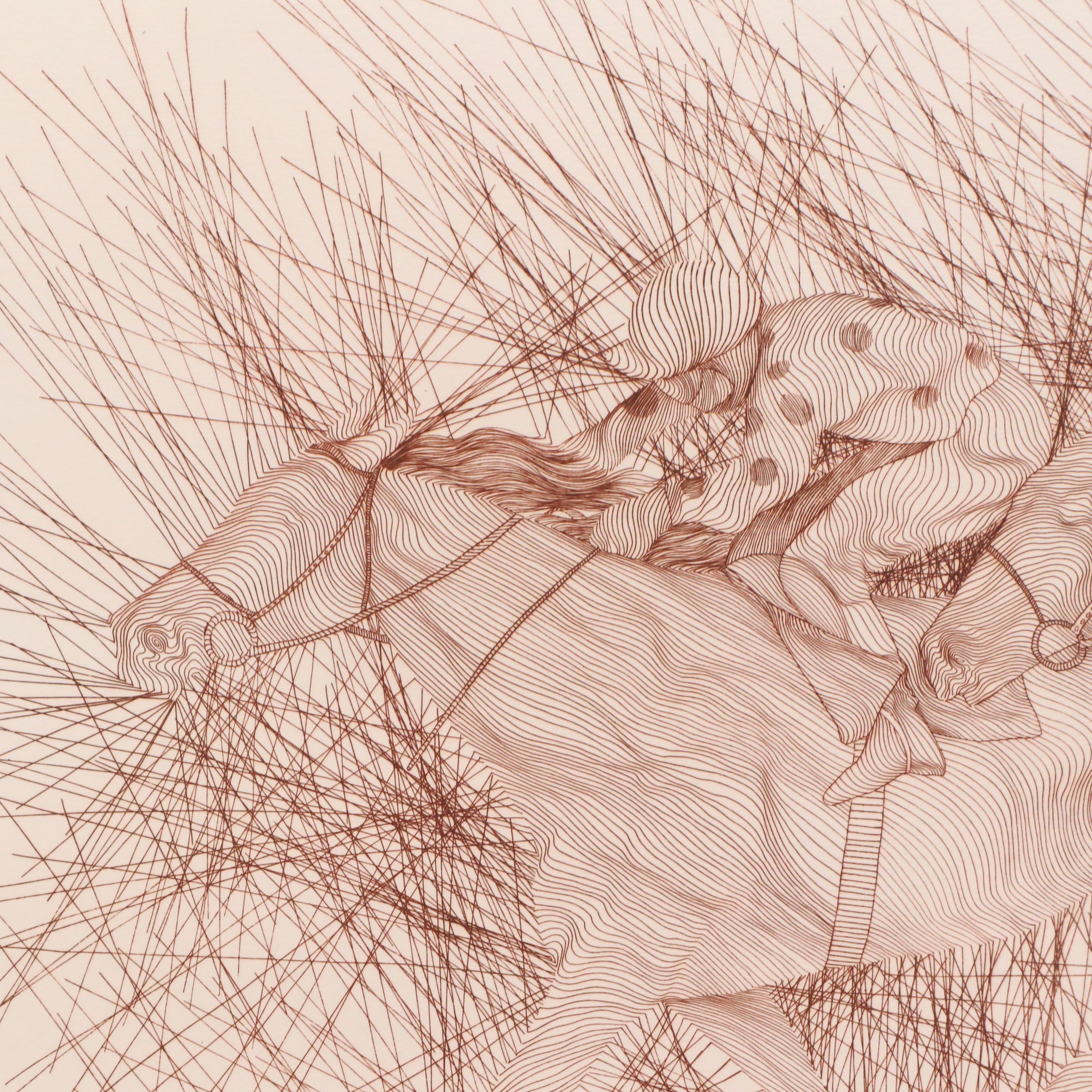 Guillaume Azoulay Etching "The Last Furlong," 1980s