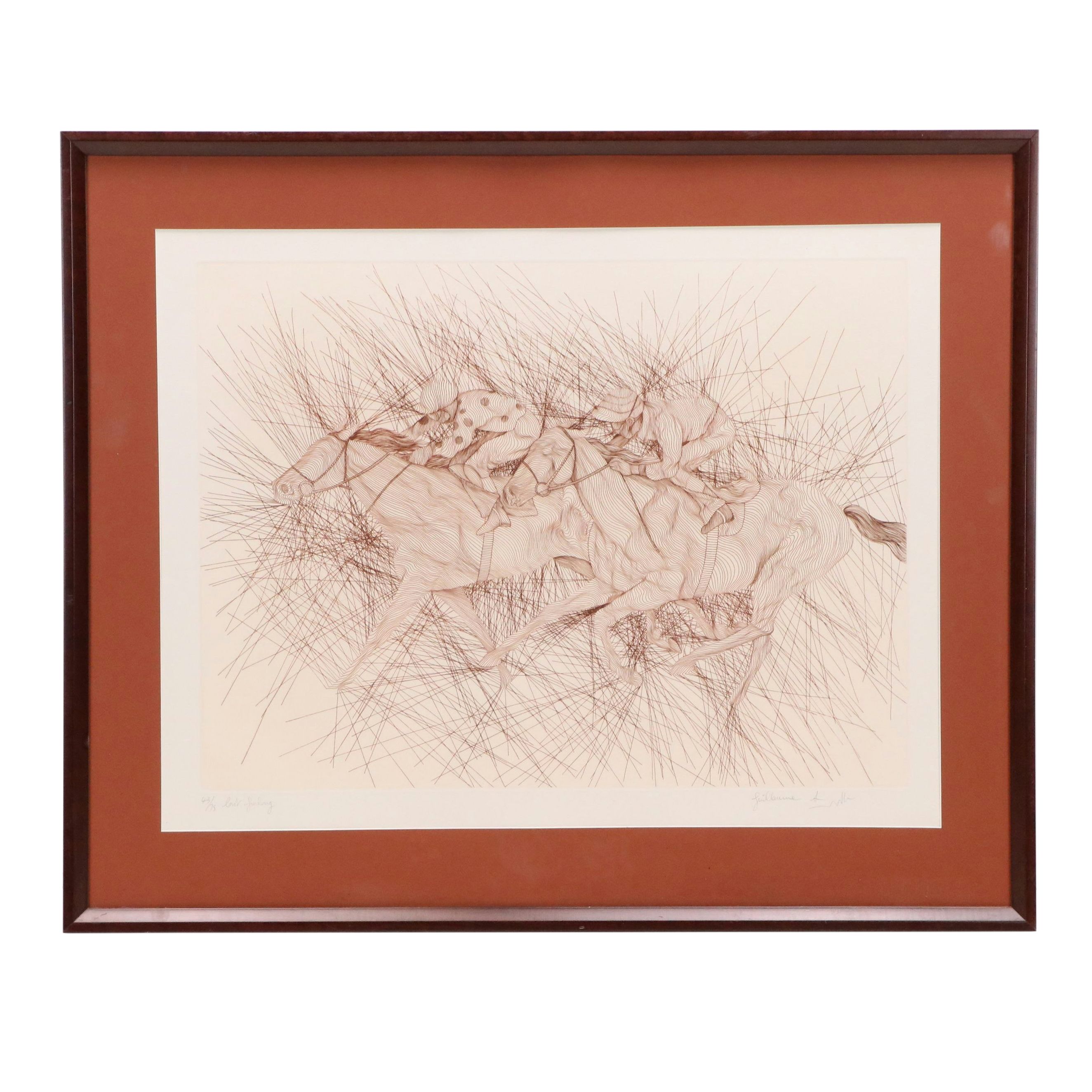 Guillaume Azoulay Etching "The Last Furlong," 1980s