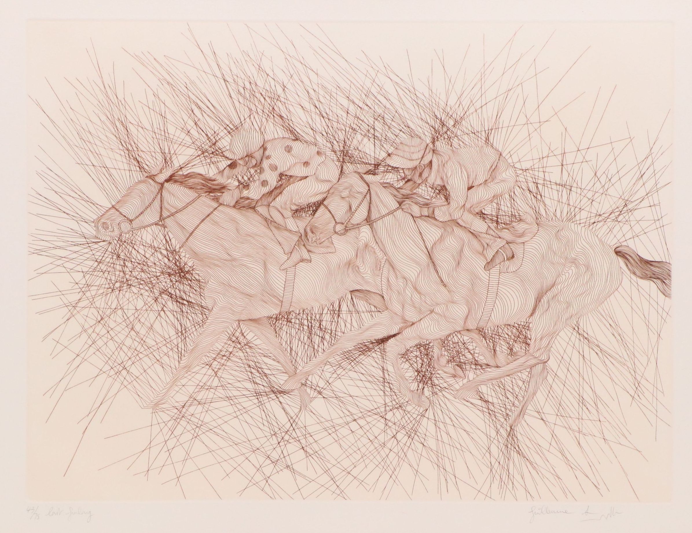 Guillaume Azoulay Etching "The Last Furlong," 1980s