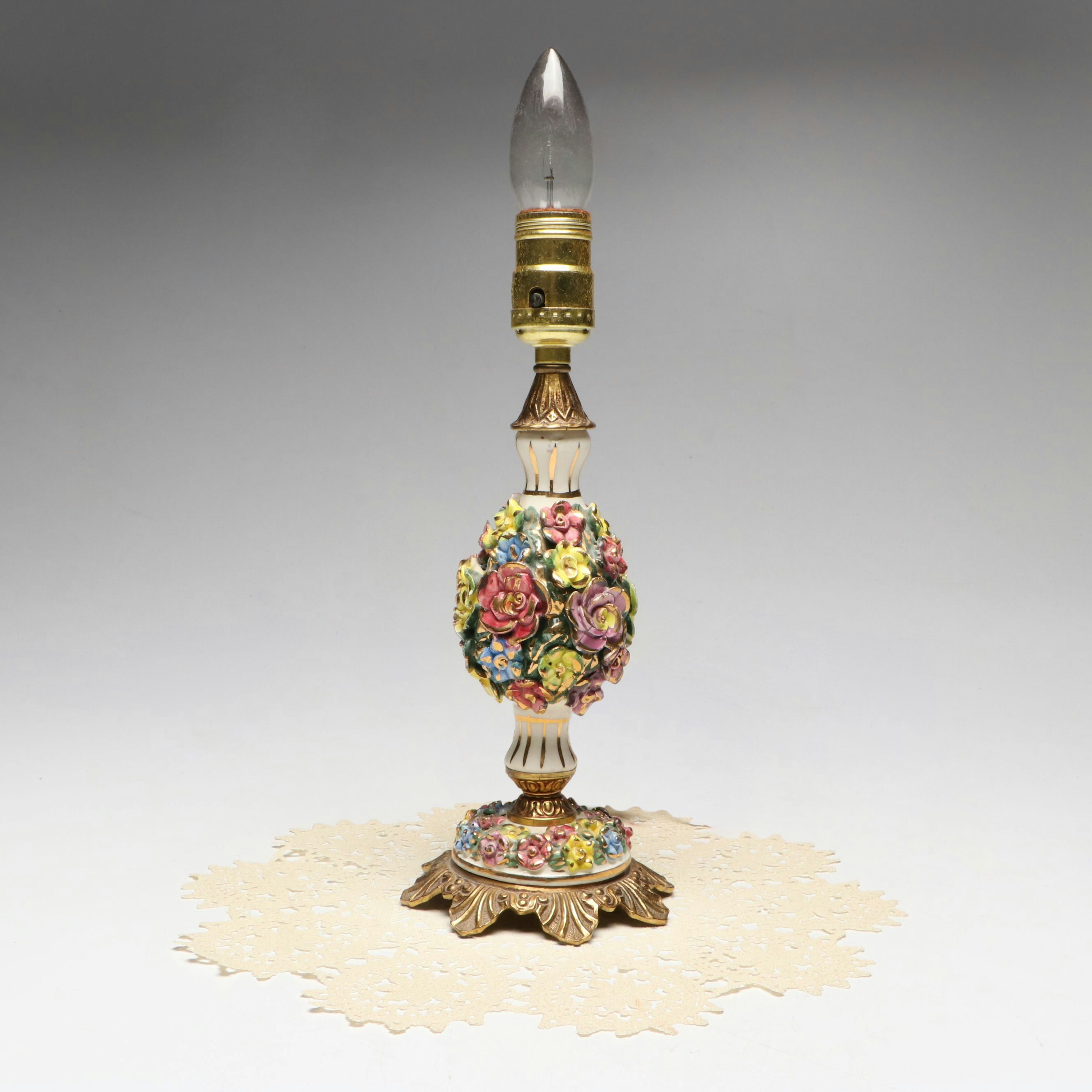 Capodimonte Style Gilt Floral Porcelain Body Table Lamp