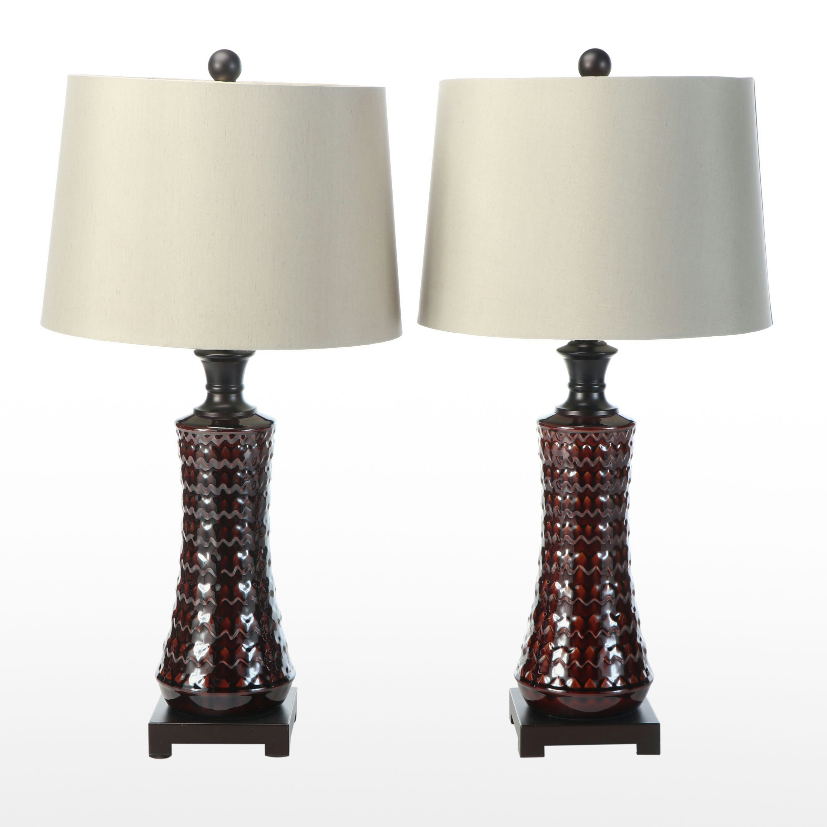 Uttermost "Cassian" Ceramic Table Lamps with Silk Drum Shades
