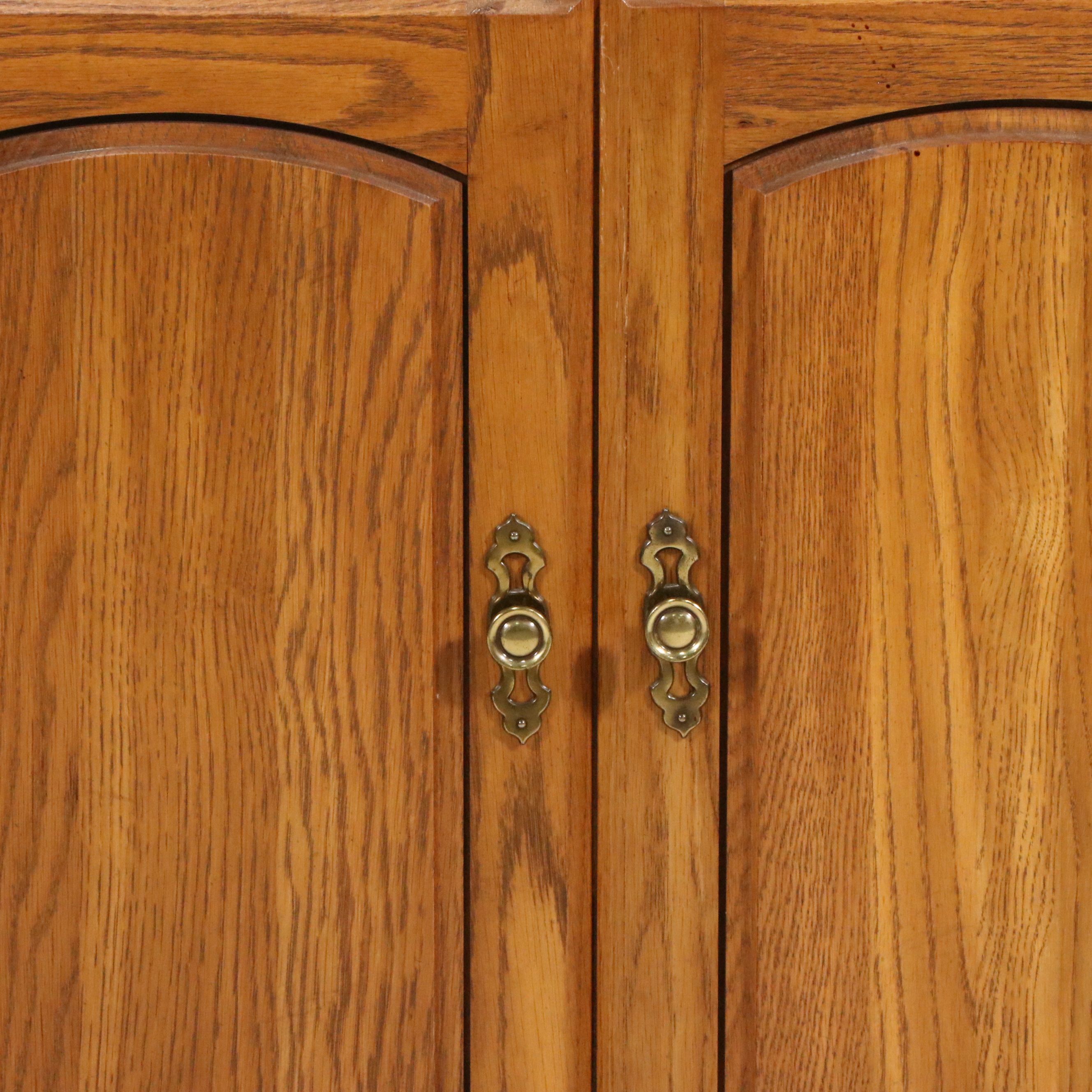 Pair of Oak Media Cabinets with Drop-Front Desk Compartments, Late 20th Century