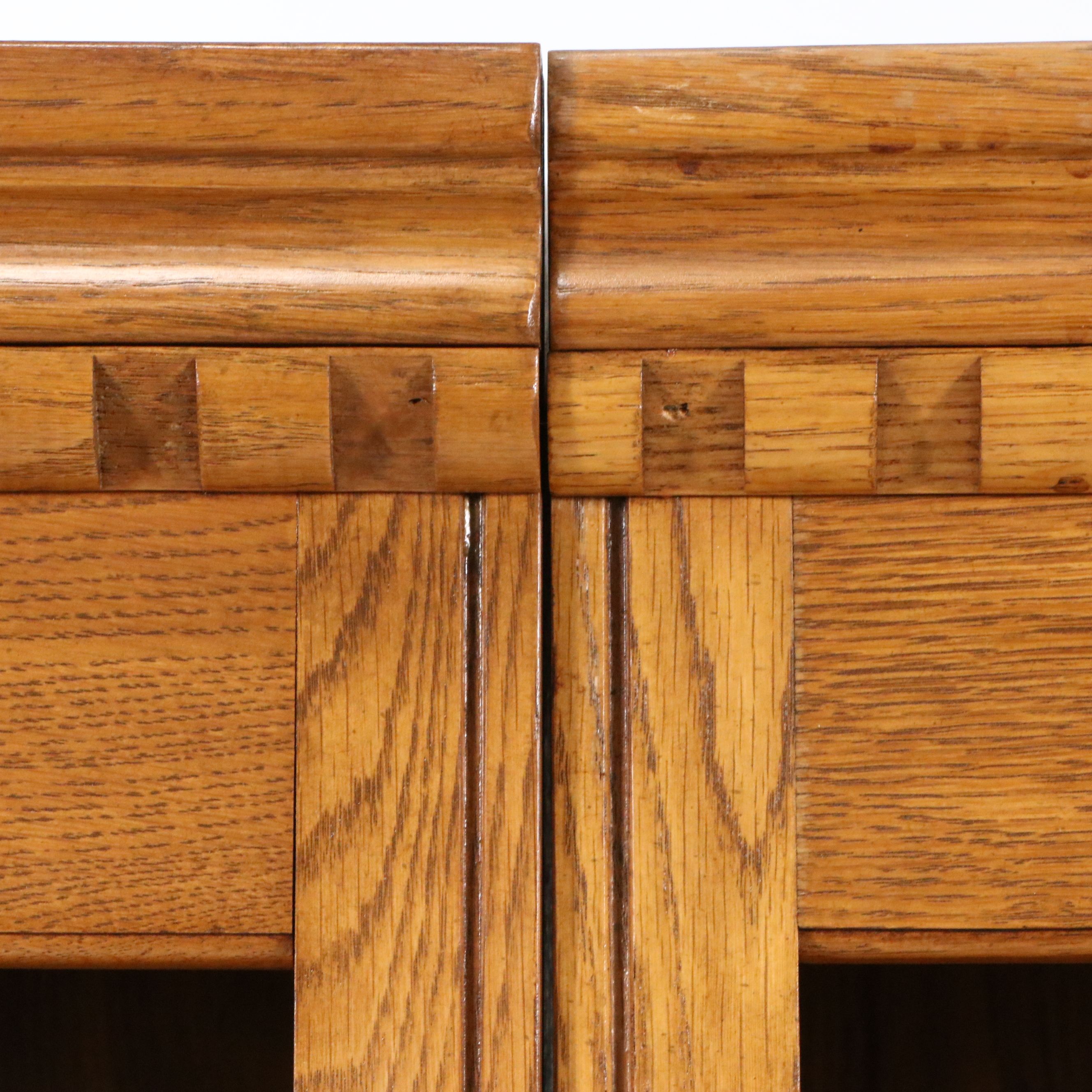 Pair of Oak Media Cabinets with Drop-Front Desk Compartments, Late 20th Century