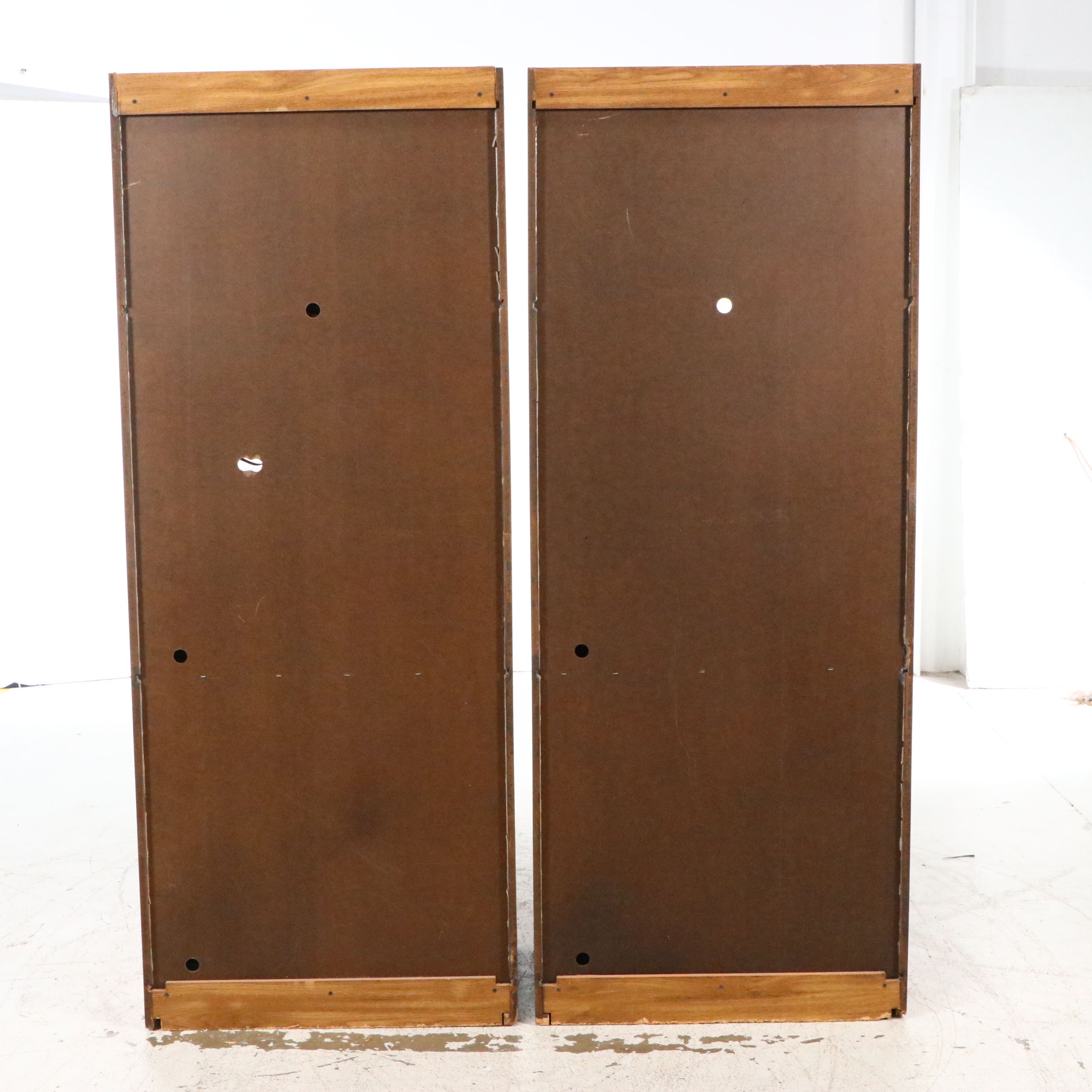 Pair of Oak Media Cabinets with Drop-Front Desk Compartments, Late 20th Century