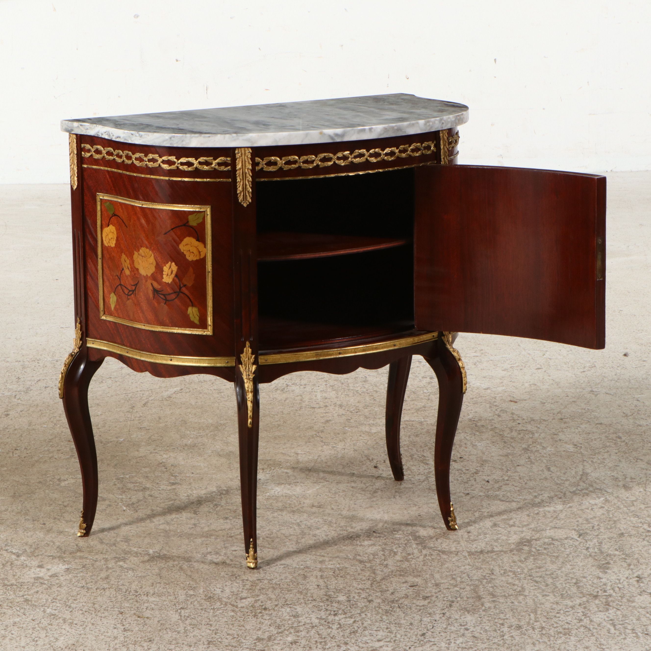 Spanish Neoclassical Style Marquetry Commode with Marble Top