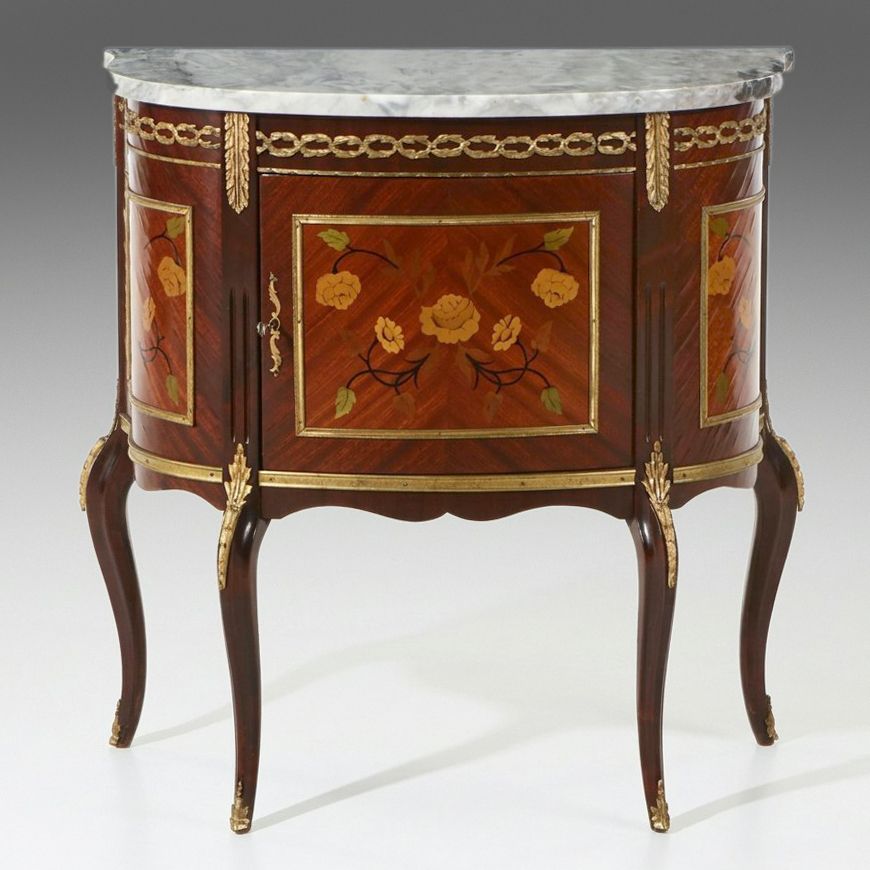 Spanish Neoclassical Style Marquetry Commode with Marble Top