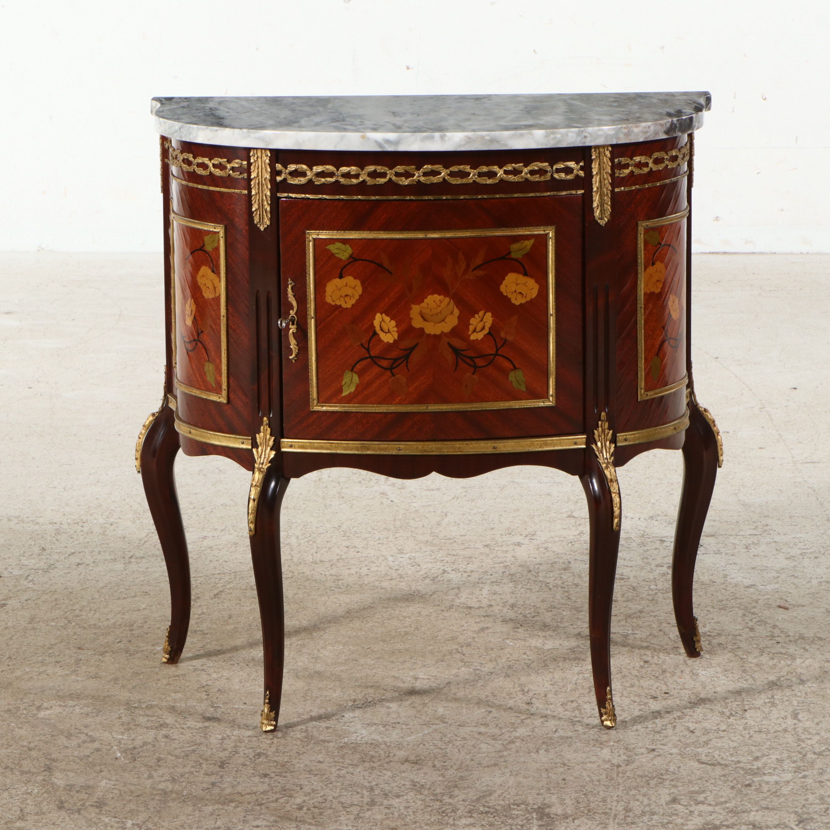 Spanish Neoclassical Style Marquetry Commode with Marble Top