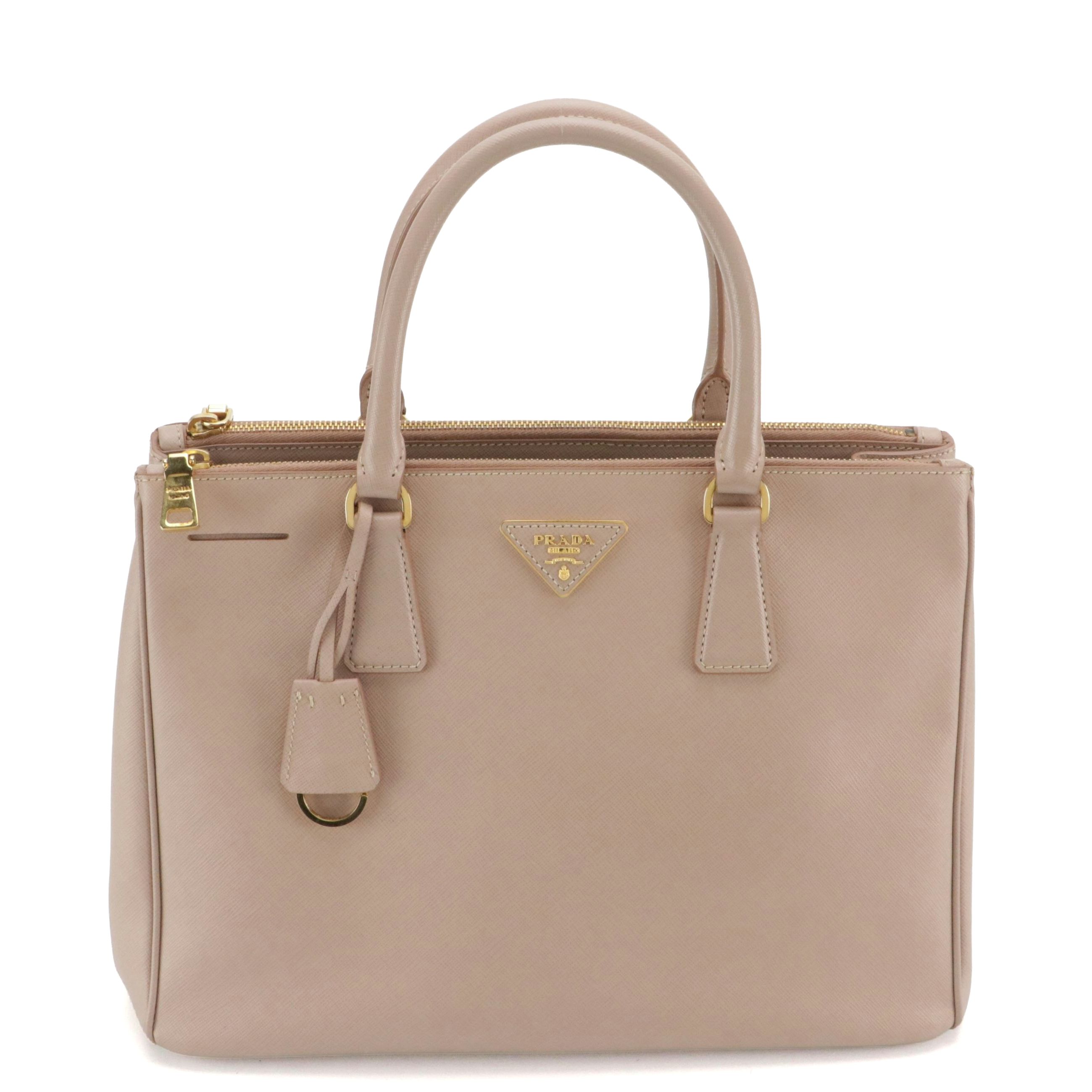 Prada Medium Double Zip Galleria Two-Way Tote Bag in Blush Pink Saffiano Leather