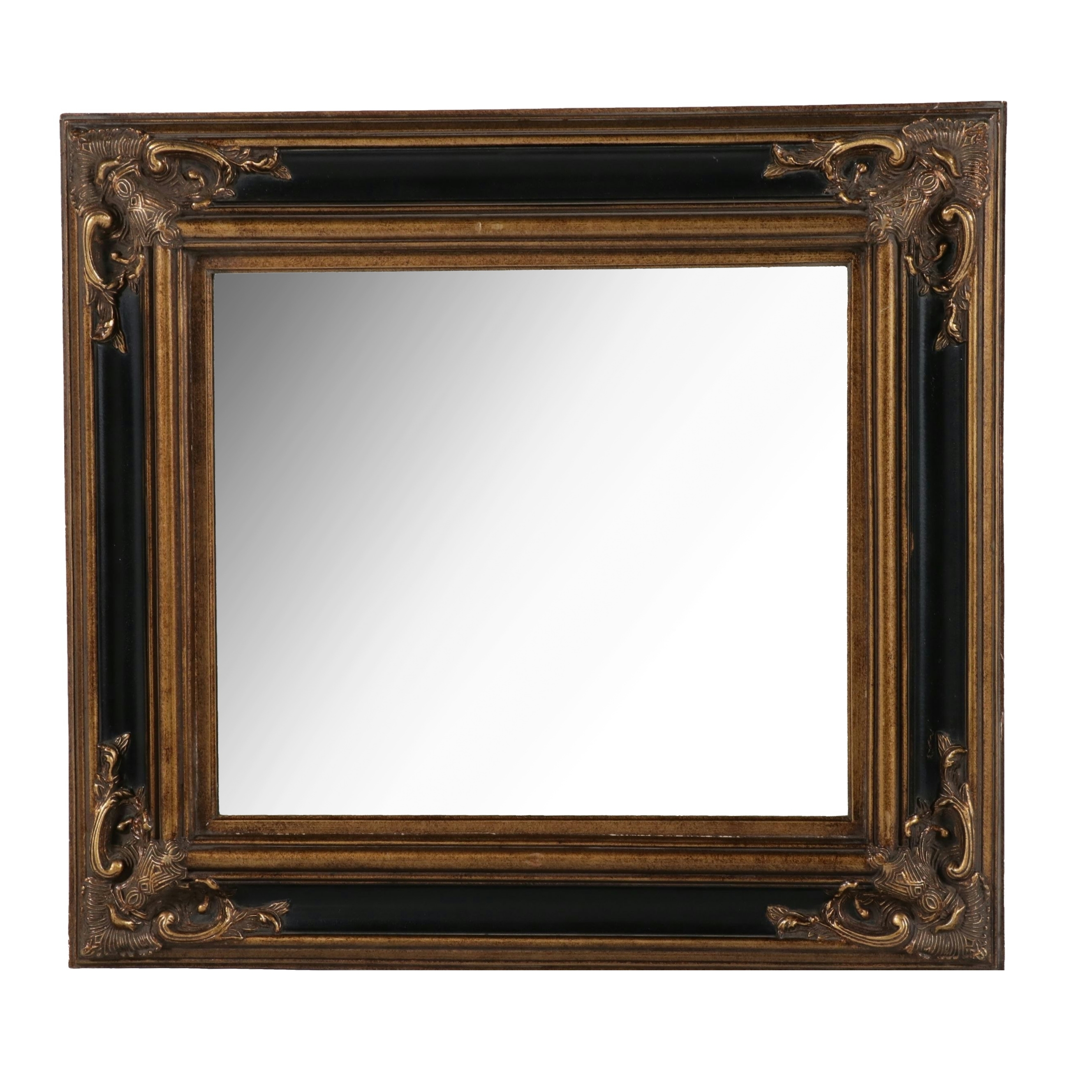 Louis XV Revival Gilt and Ebonized Wood Beveled Glass Wall Mirror