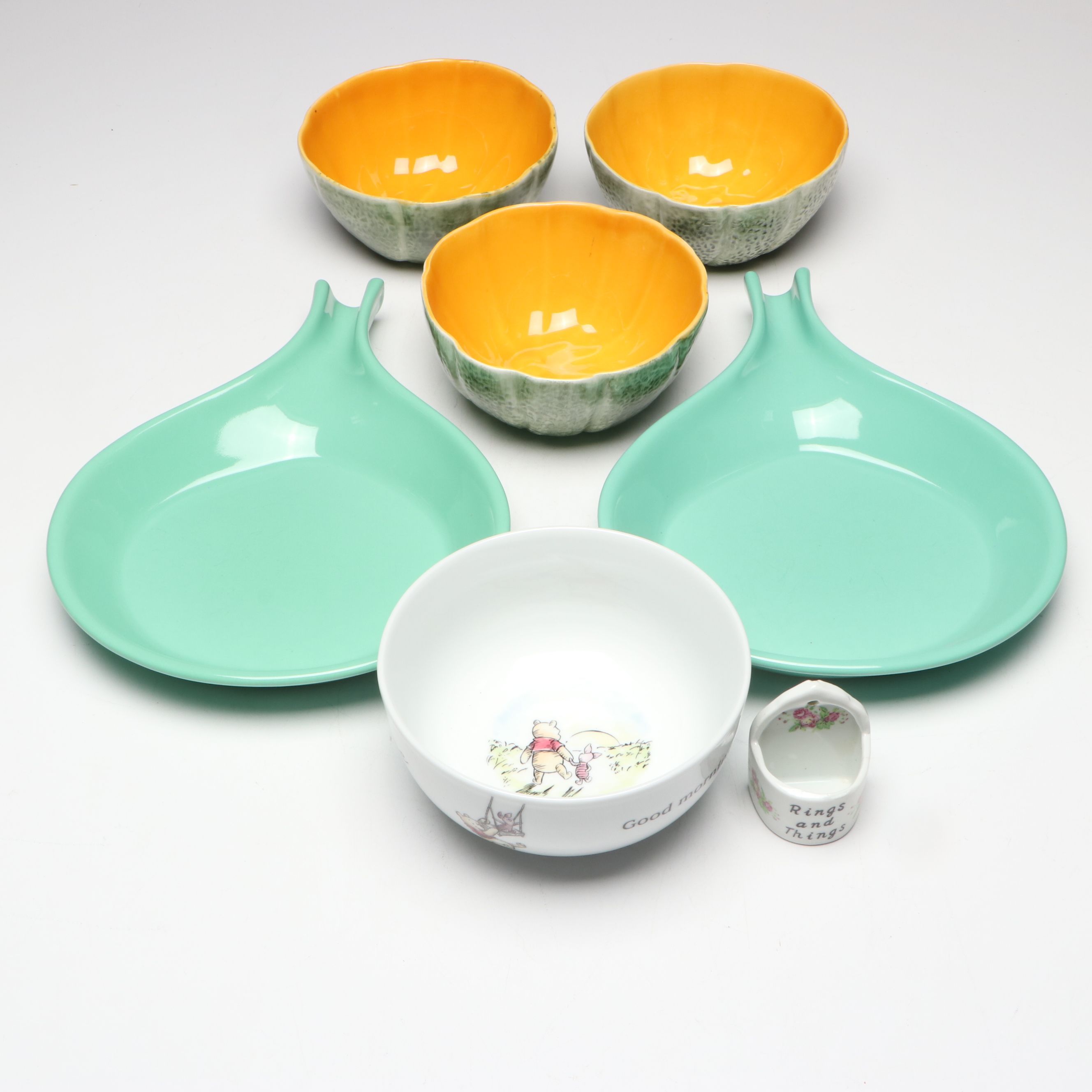 Bordallo Pinheiro Earthenware Melon Bowls with Other Ceramics