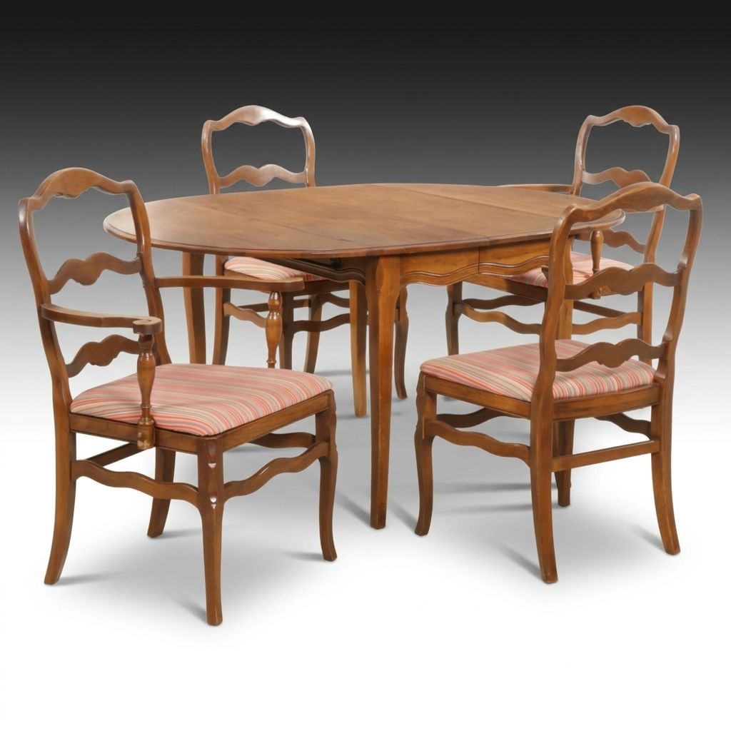 Drexel French Provincial Style Walnut Dining Table with Four Chairs