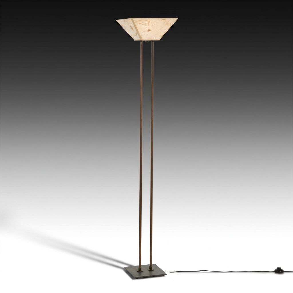 Torchiere Copper Stem Floor Lamp with Handmade Paper Shade