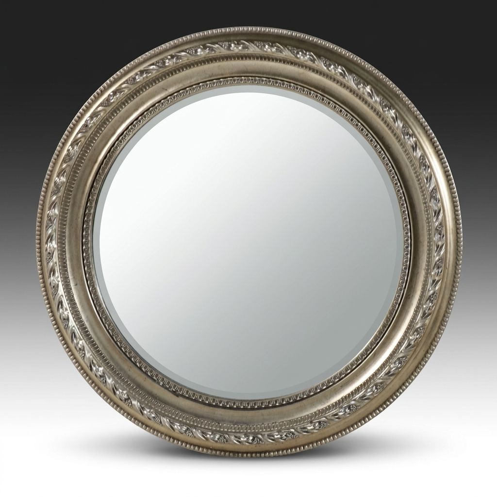 Contemporary Empire Style Round Silver-Gilt Beveled Wall Mirror, 21st Century
