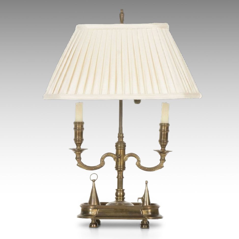 Brass Two-Arm Bouillotte Table Lamp, Mid-20th Century